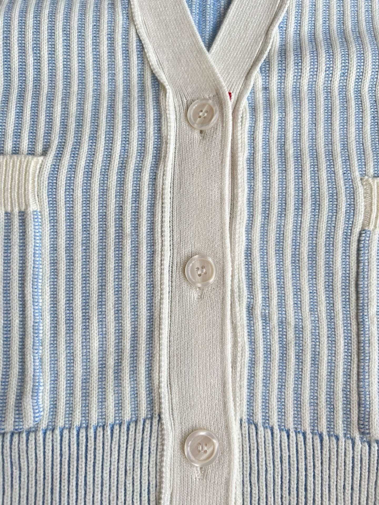 Vertical-Stripe Four-Bar V-Neck Cardigan — product photograph