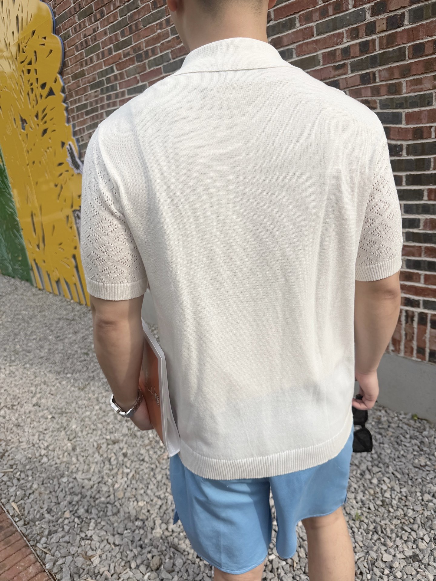 Openwork Short-Sleeve Knit Polo — product photograph