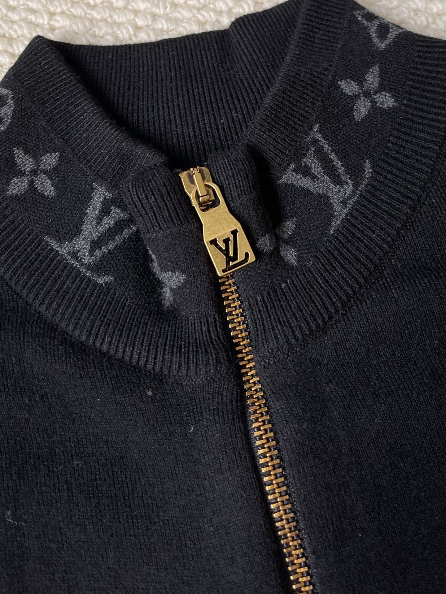 Monogram-Collar Zip-Up Cardigan — product photograph