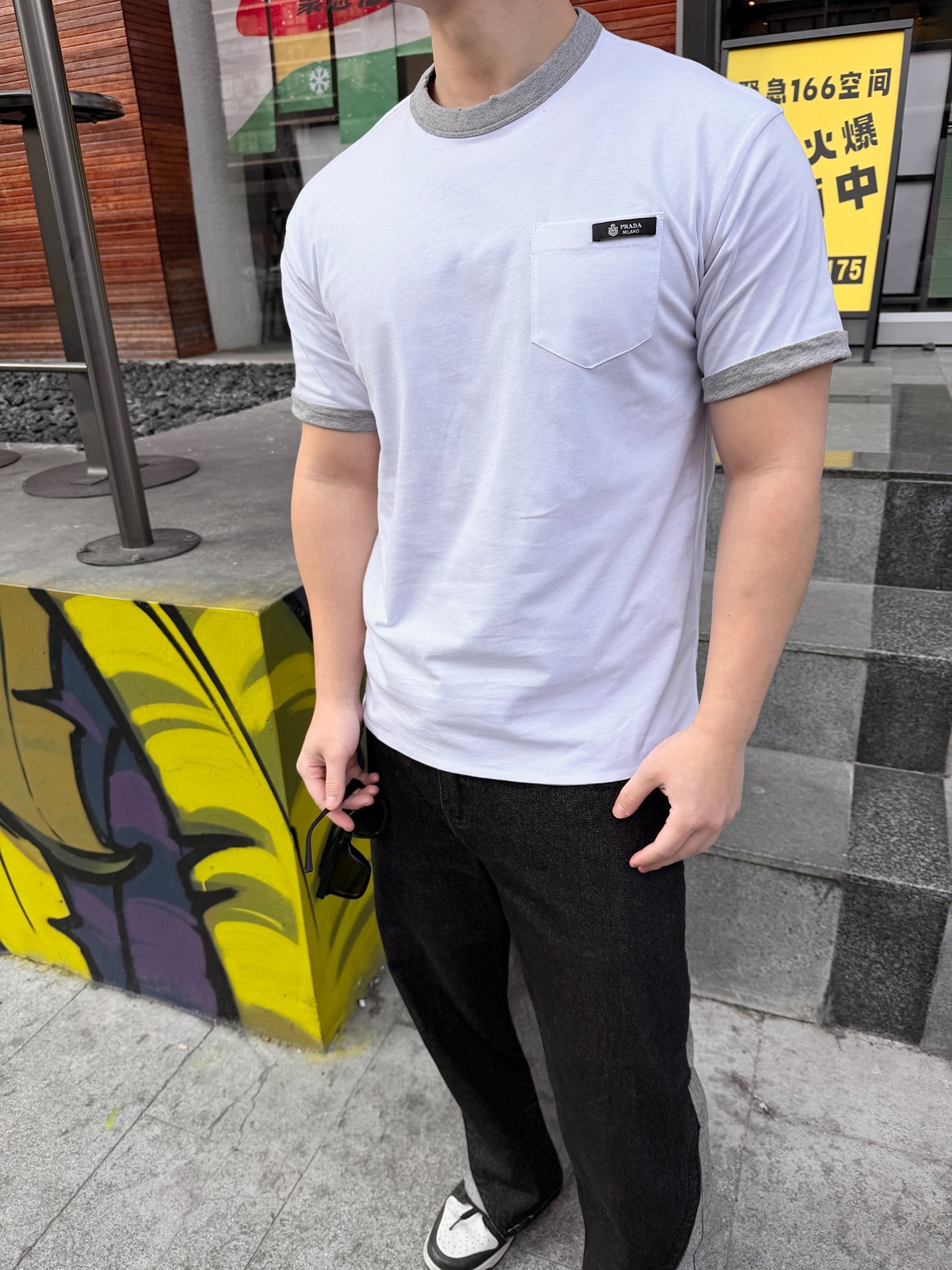Contrast-Neck Pocket T-Shirt — product photograph