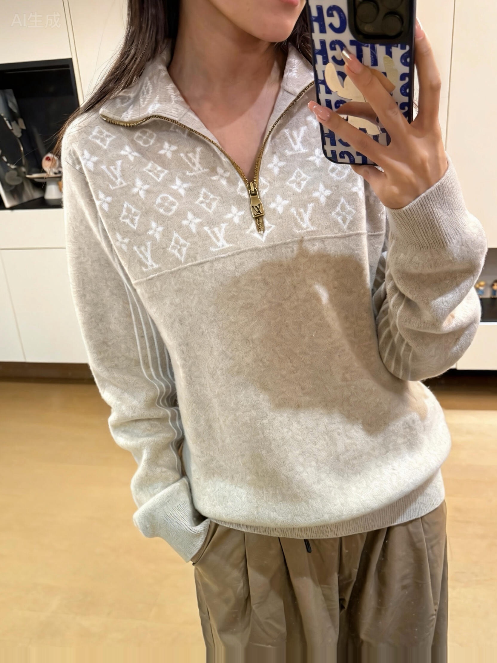 Monogram-Yoke Half-Zip Sweater — product photograph
