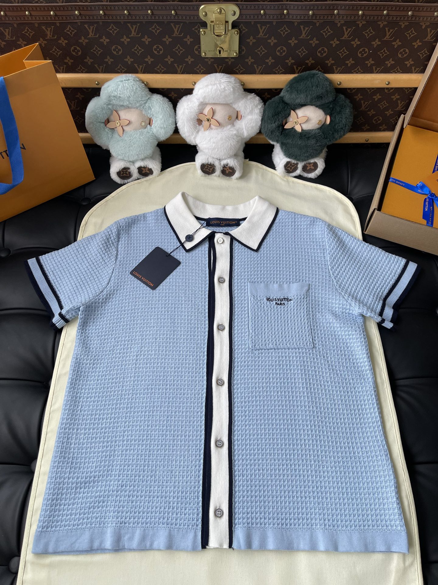 Contrast-Placket Short-Sleeve Knit Shirt — product photograph