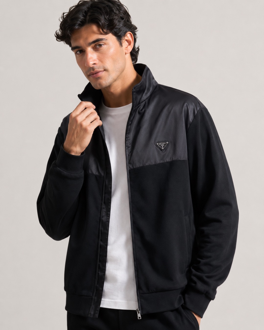 Panelled Stand-Collar Zip Jacket — product photograph