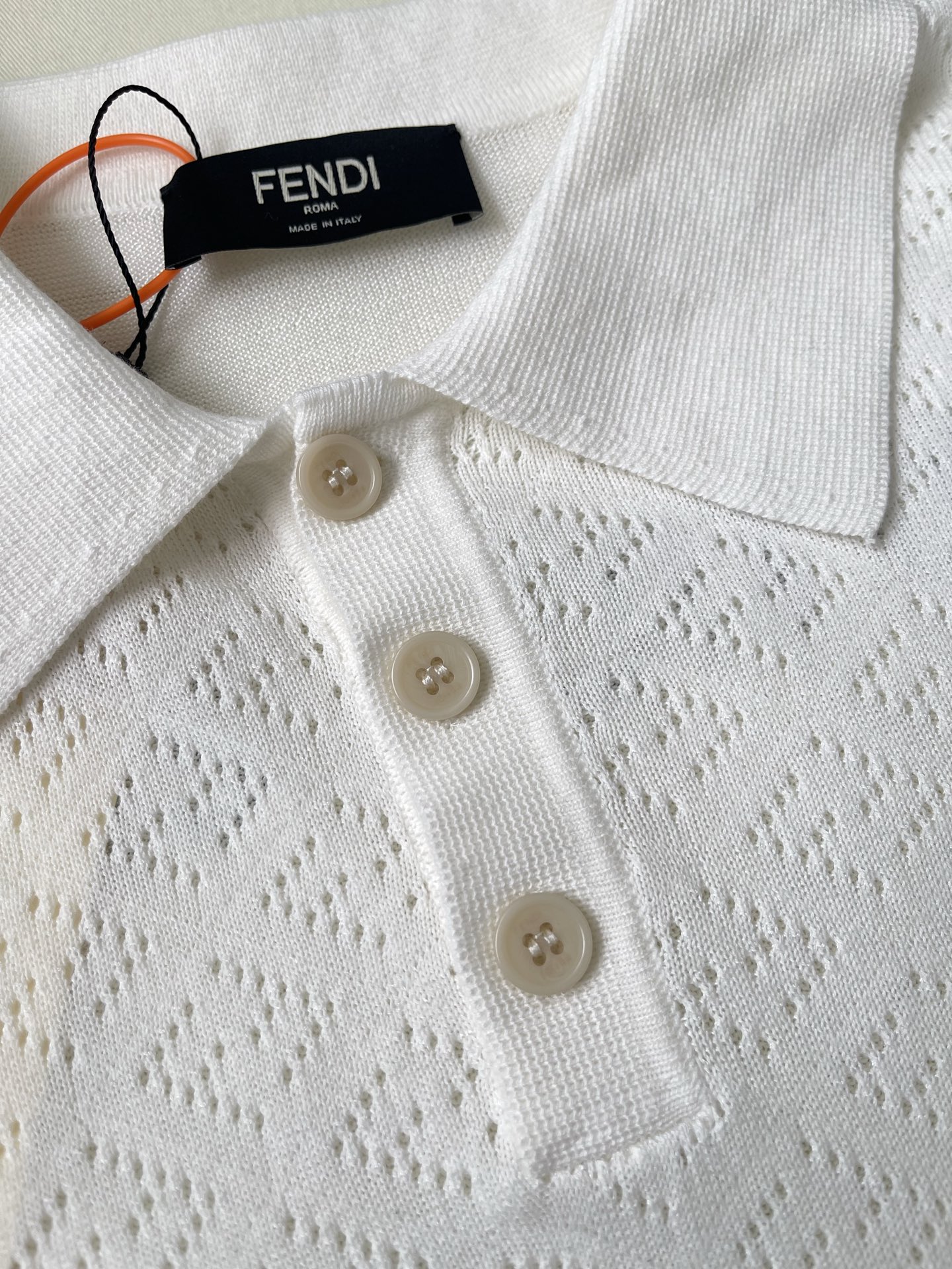 Openwork Short-Sleeve Knit Polo — product photograph