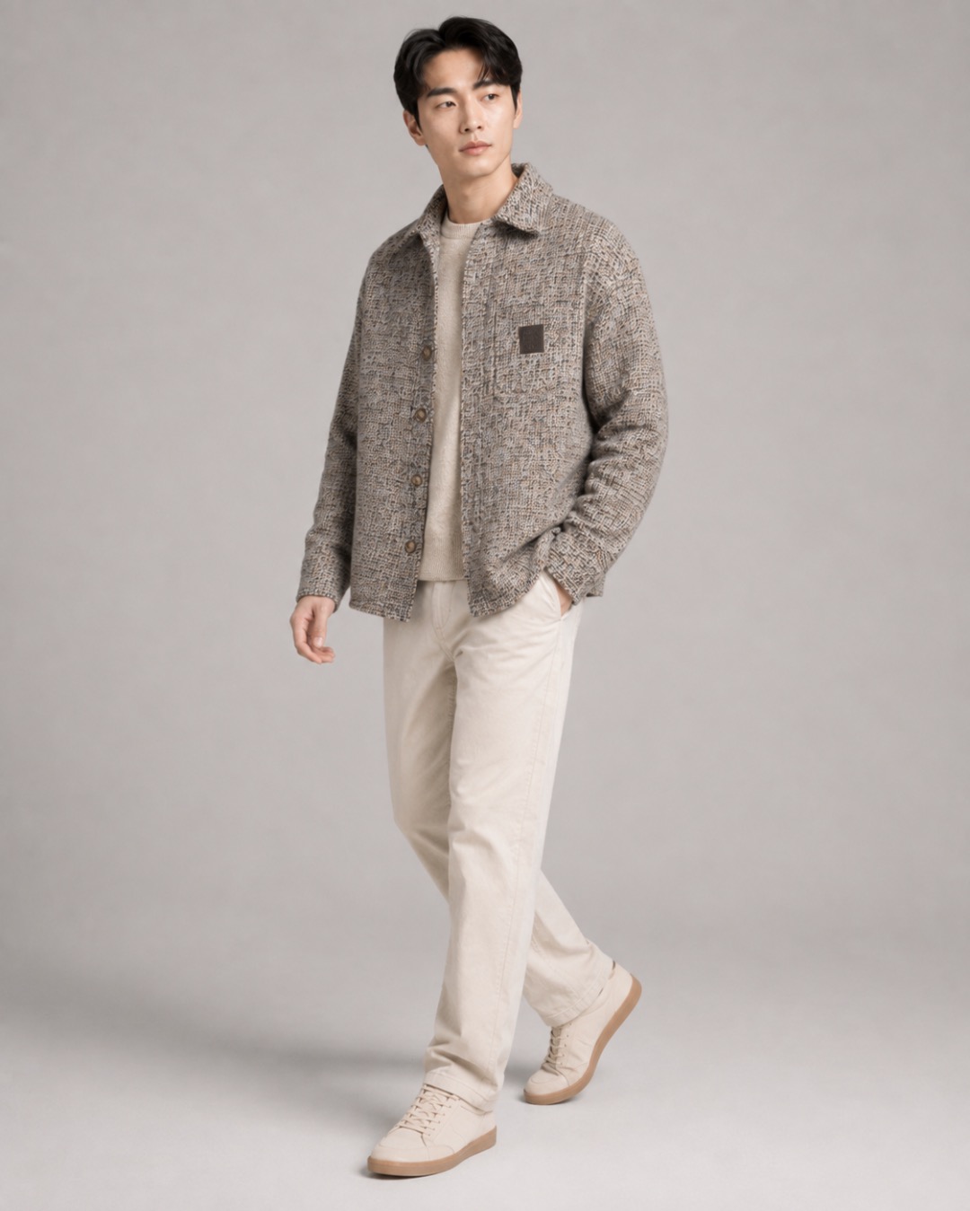 Textured-Check Button Overshirt — product photograph