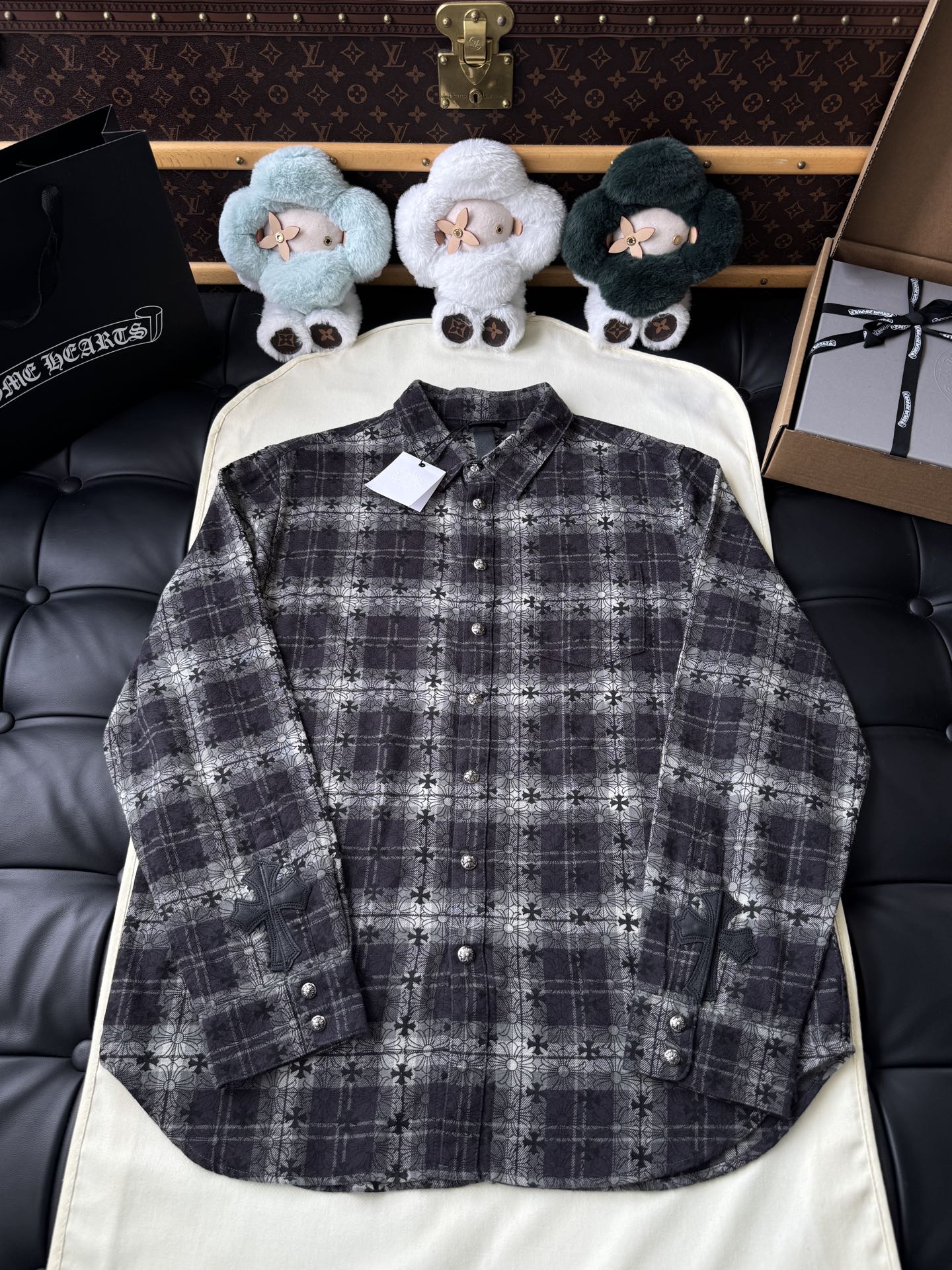 Cross-Motif Plaid Long-Sleeve Shirt — product photograph