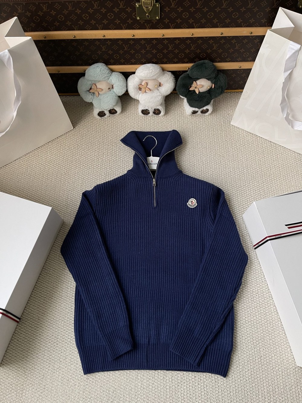 Ribbed Badge Quarter-Zip Sweater — product photograph