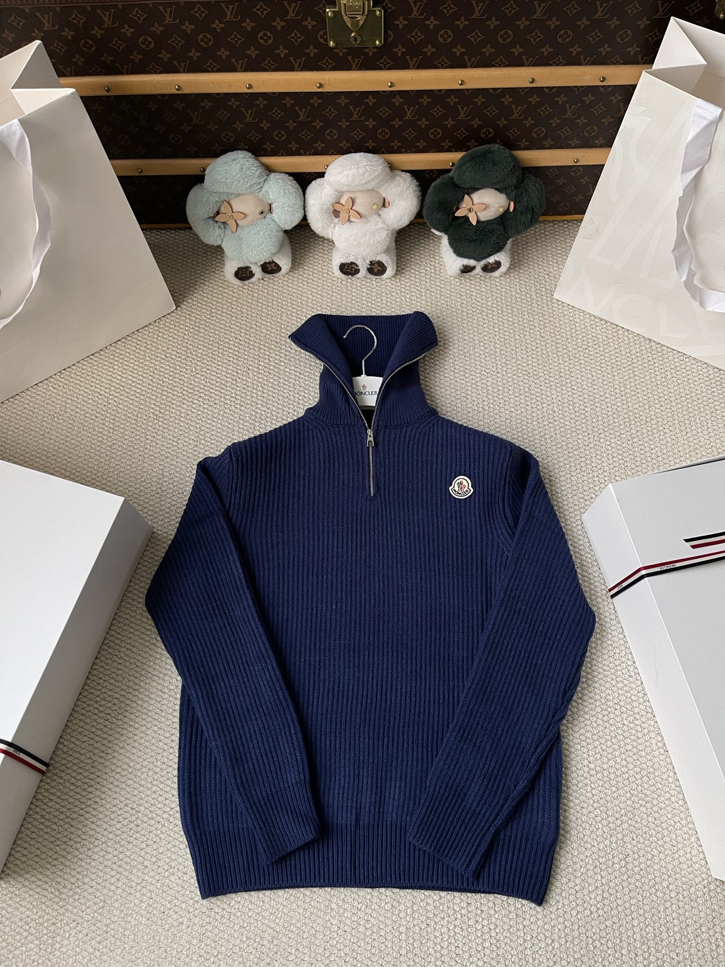 Ribbed Badge Quarter-Zip Sweater — product photograph