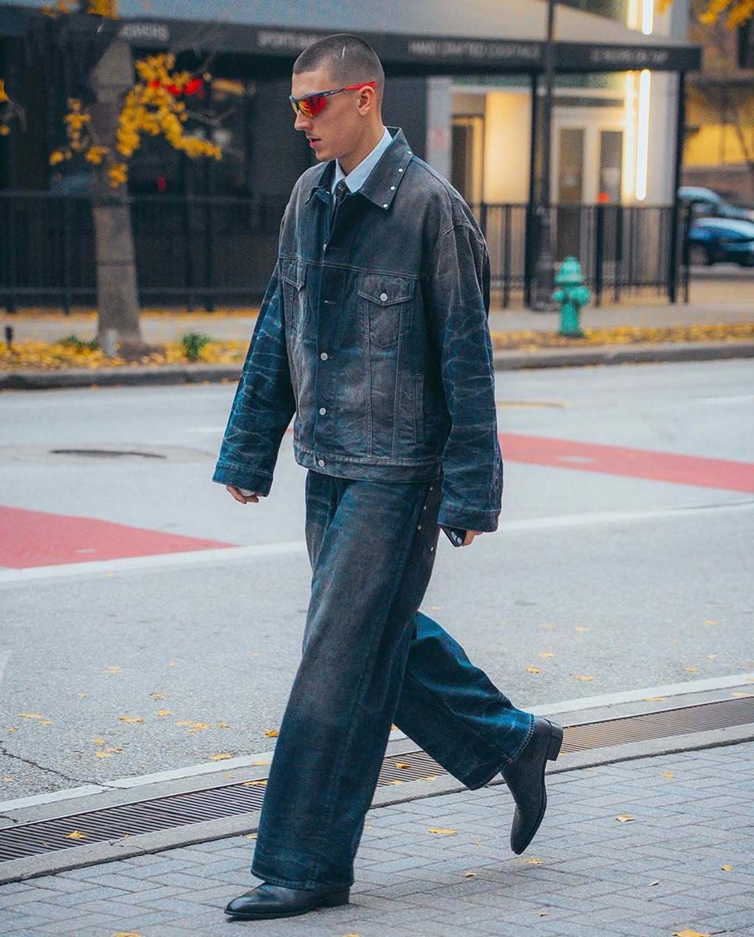 Contrast-Collar Denim Jacket — product photograph