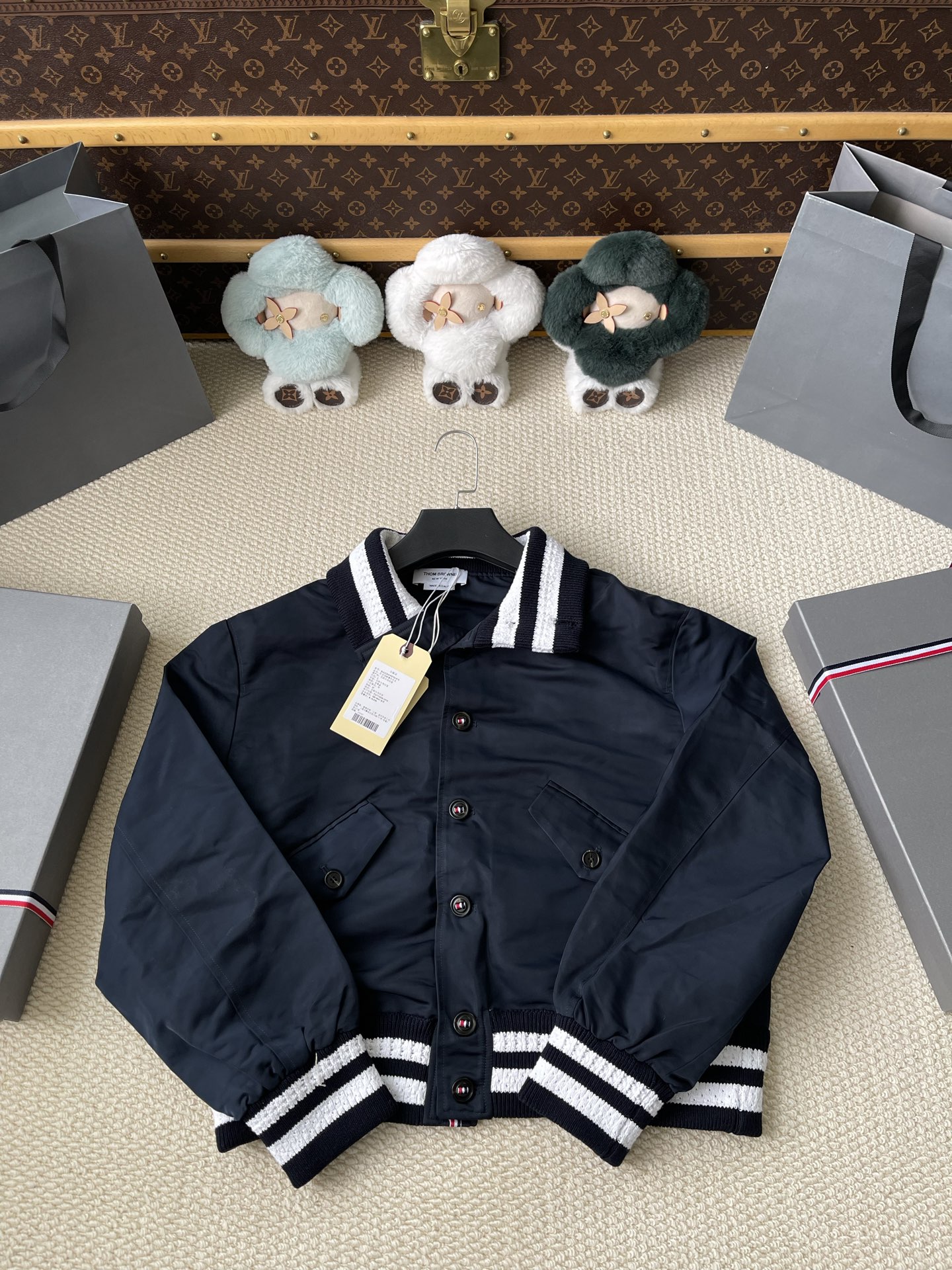 Striped-Collar Zip Bomber Jacket — product photograph