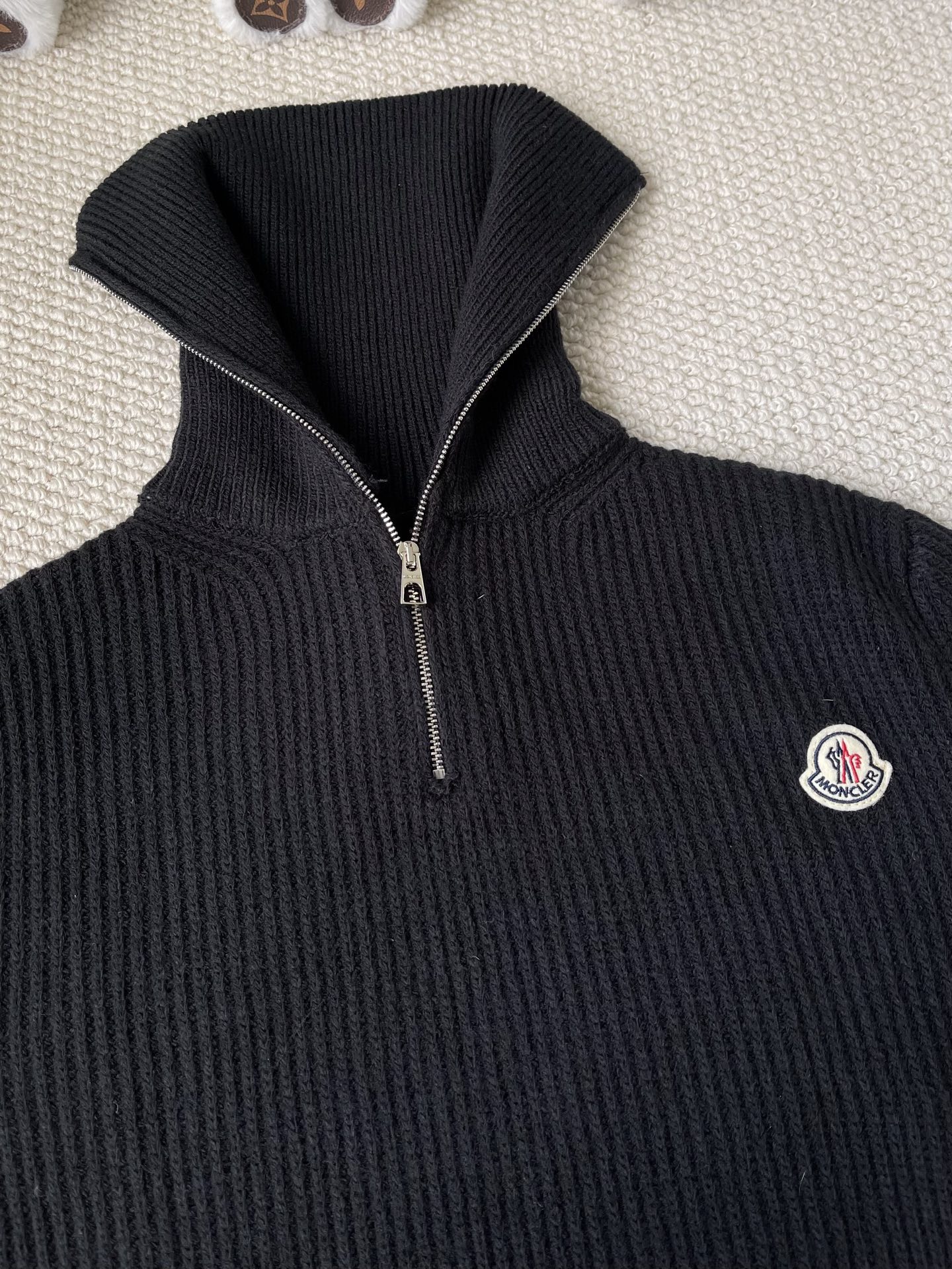 Ribbed Badge Quarter-Zip Sweater — product photograph