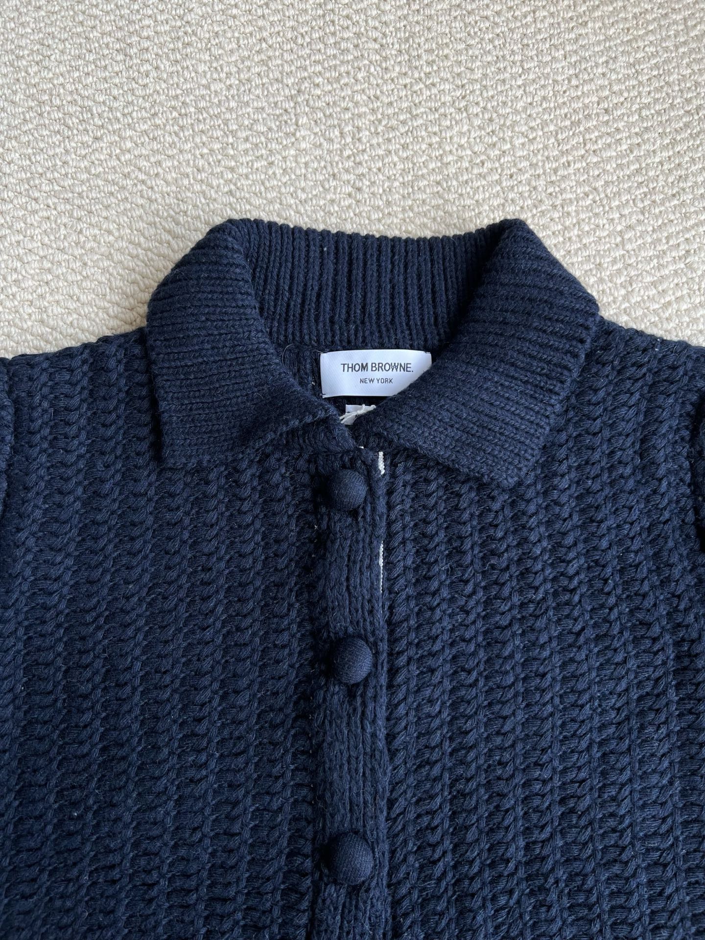 Chunky-Knit Four-Bar Collared Cardigan — product photograph