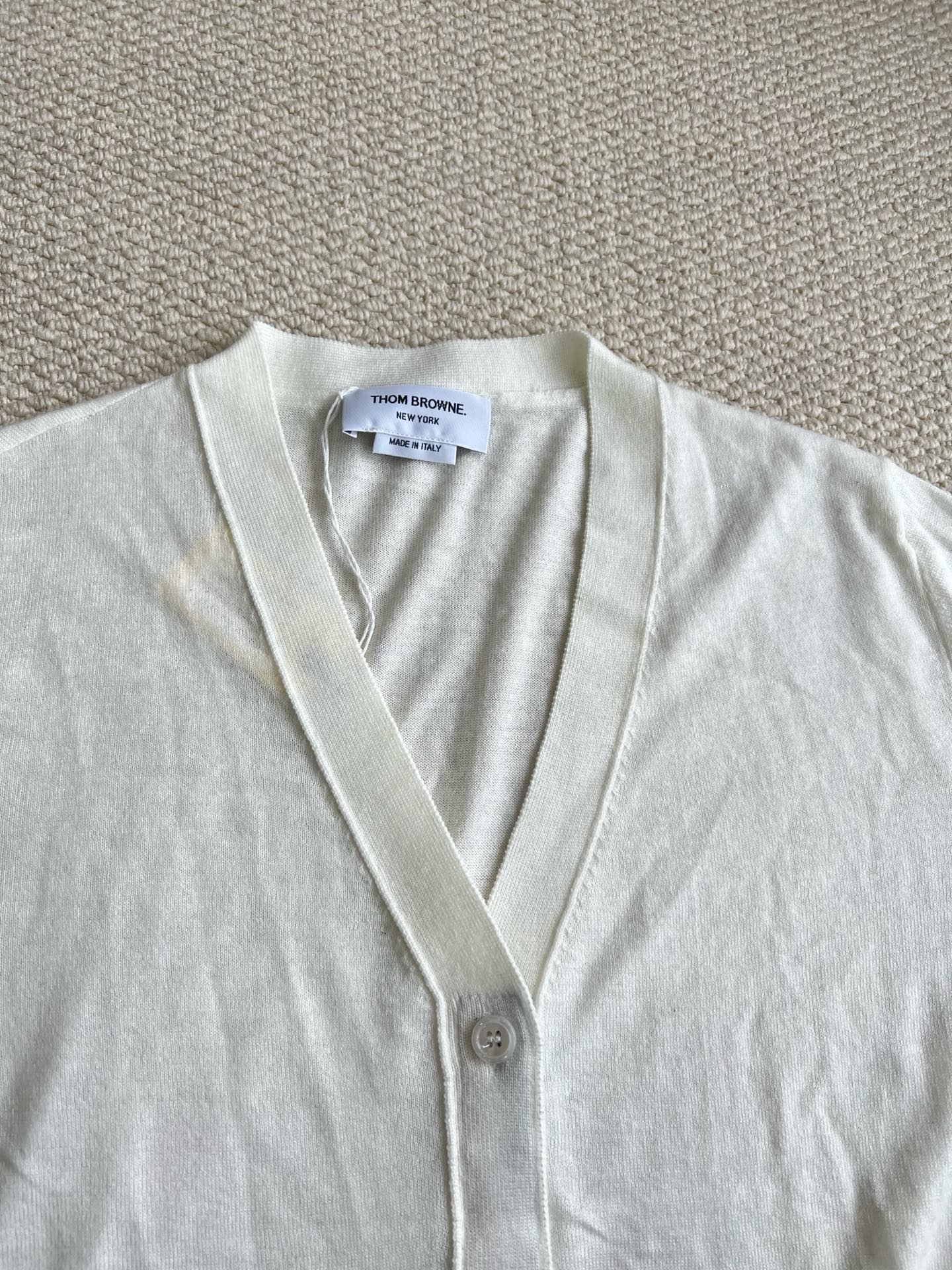 Fine-Knit Four-Bar V-Neck Cardigan — product photograph