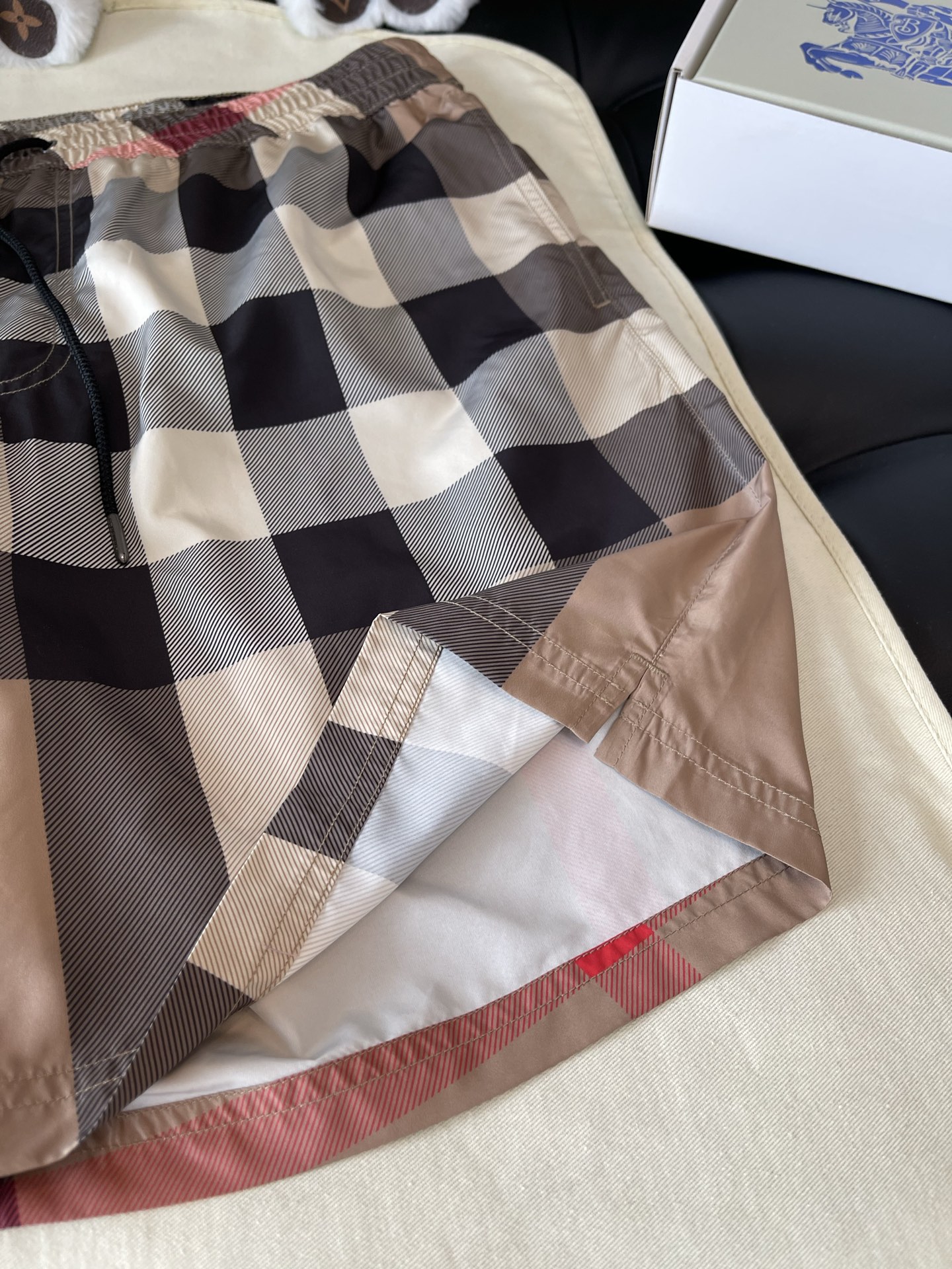 Large-Check Elastic-Waist Shorts — product photograph