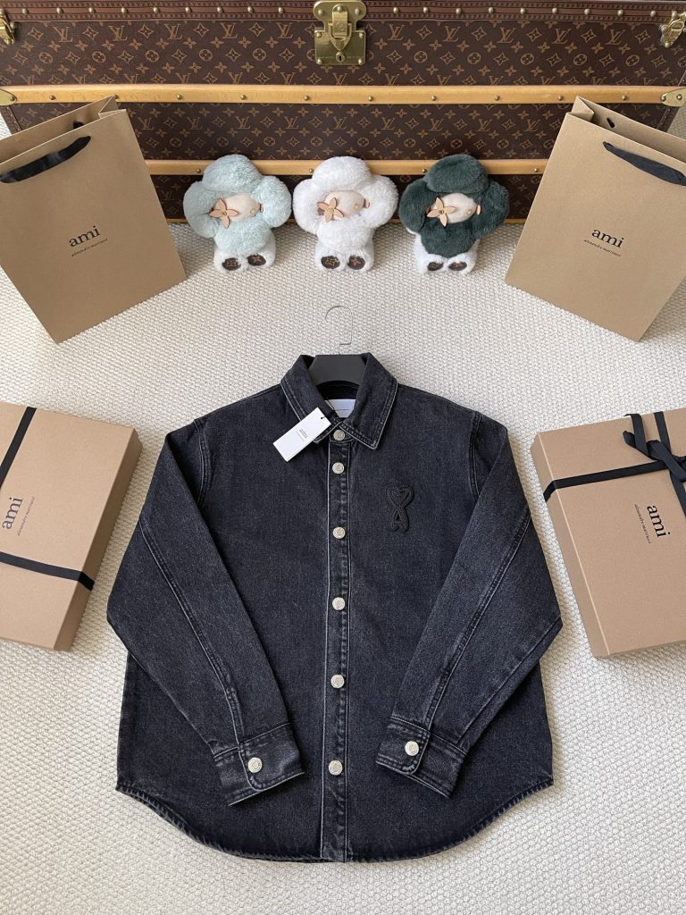 Tonal-Heart Denim Shirt — product photograph