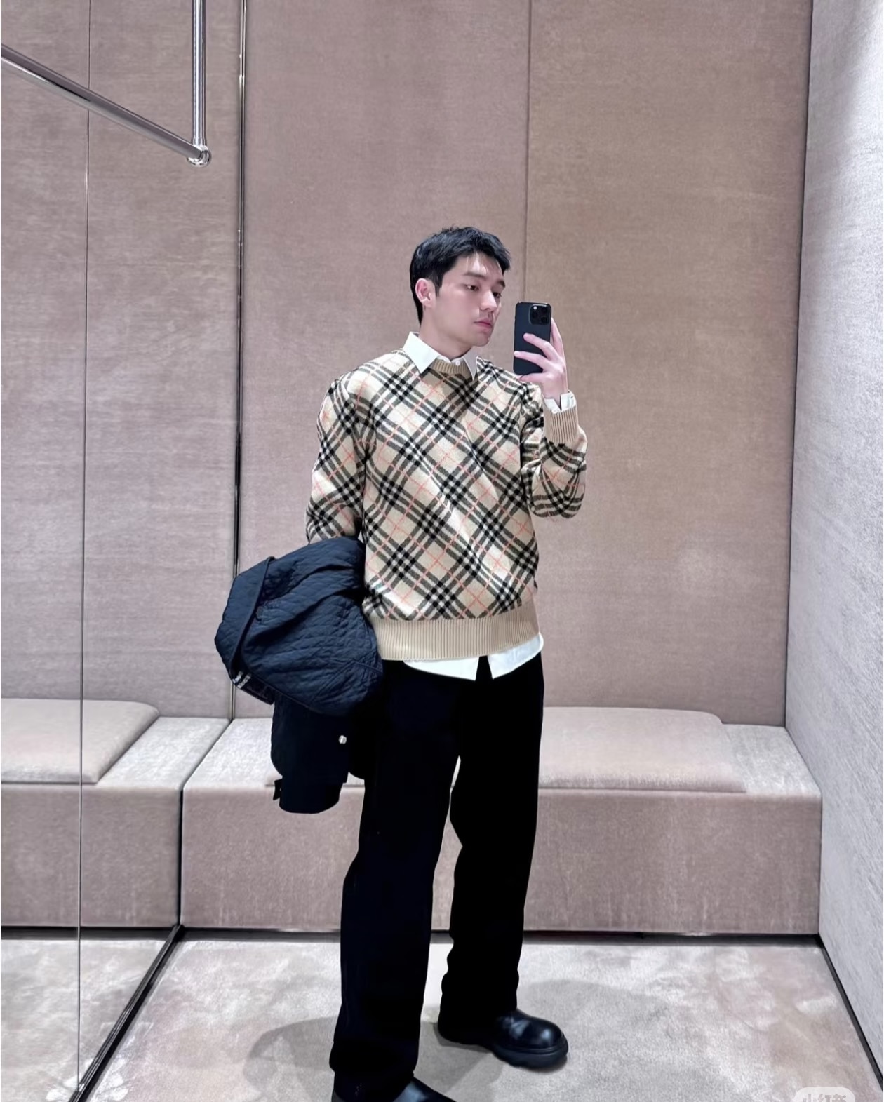 Diagonal-Check Crewneck Sweater — product photograph
