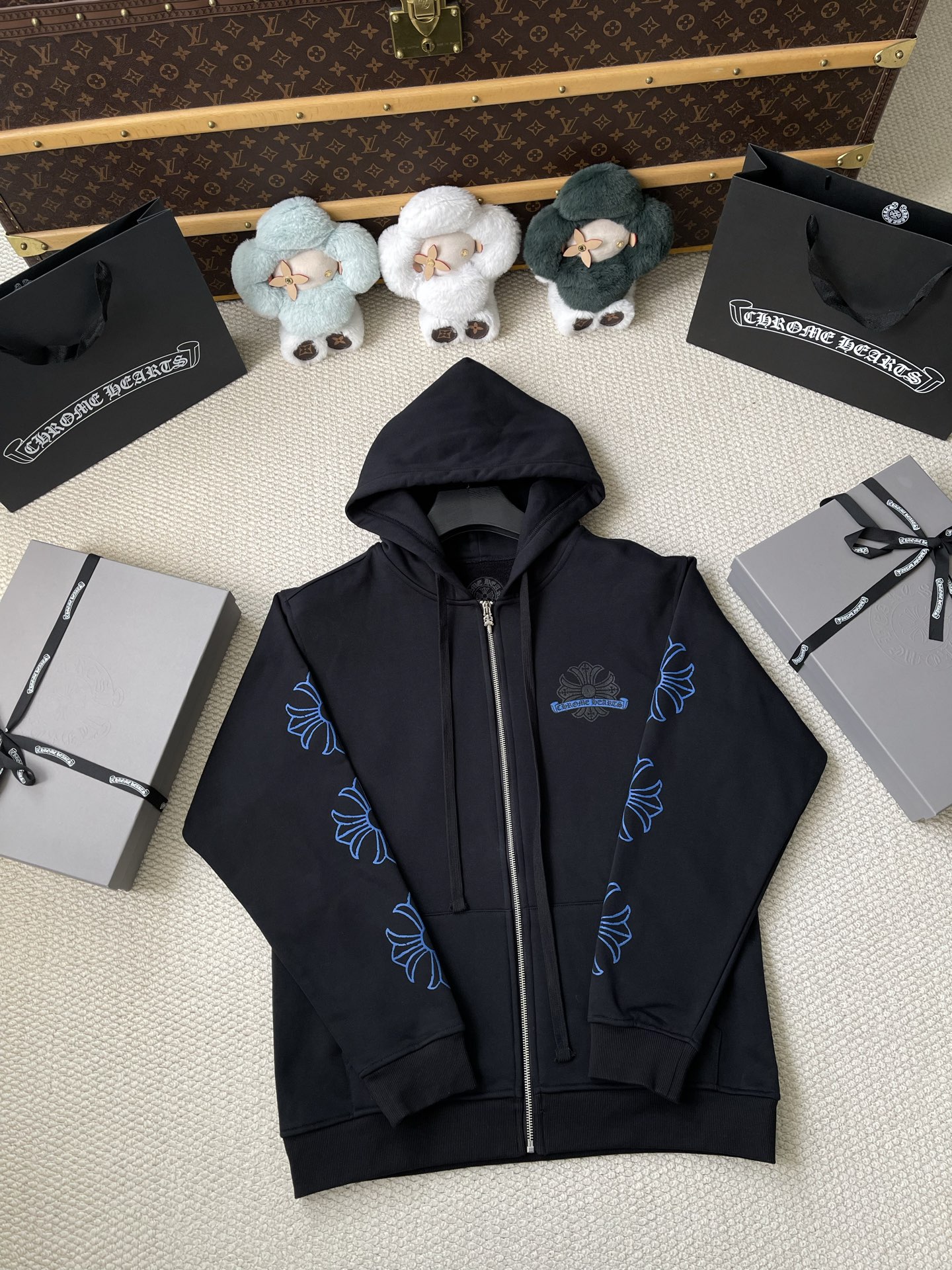 Blue-Floral Zip Hoodie — product photograph