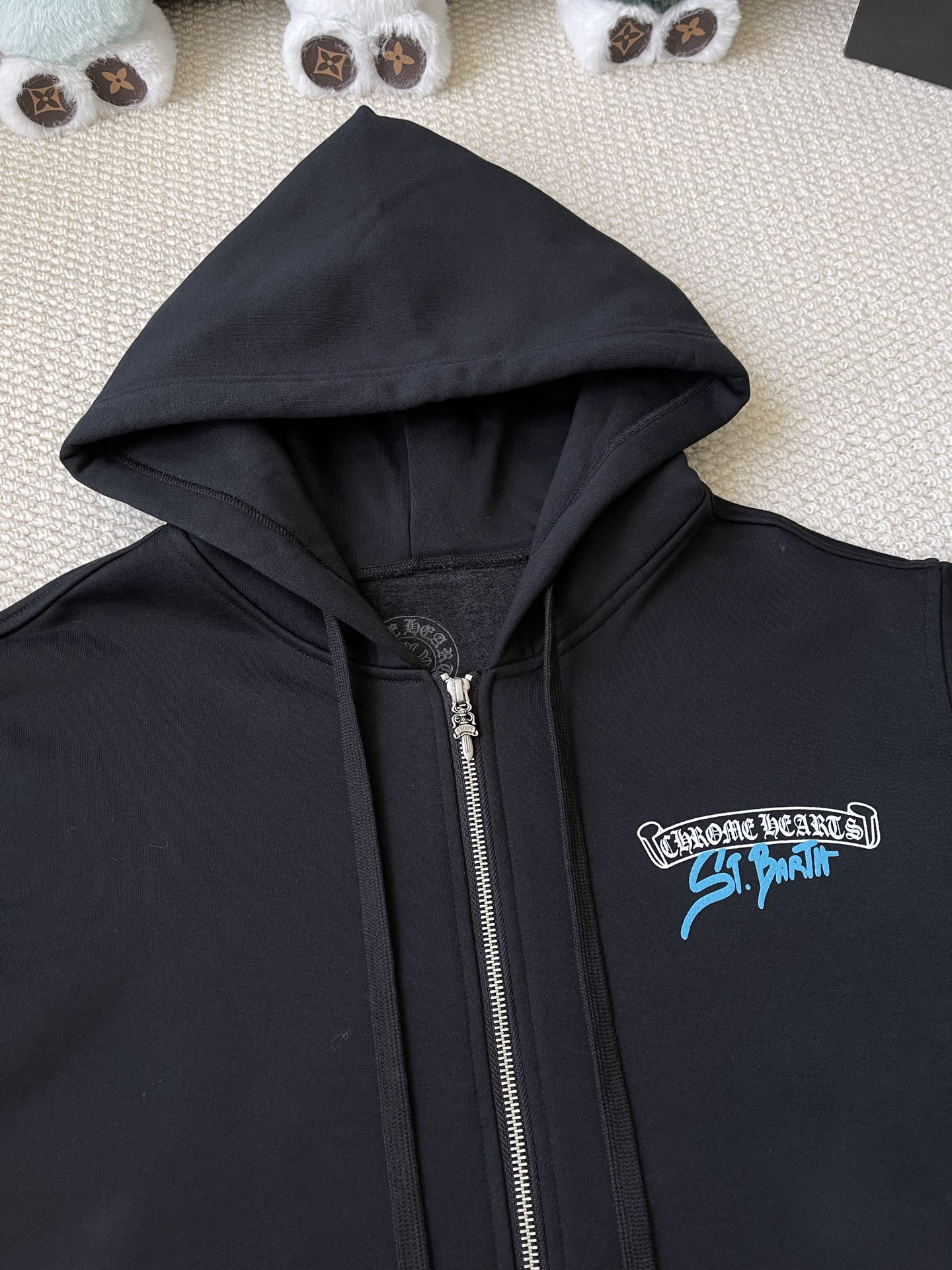 Blue-Script Back Zip Hoodie — product photograph