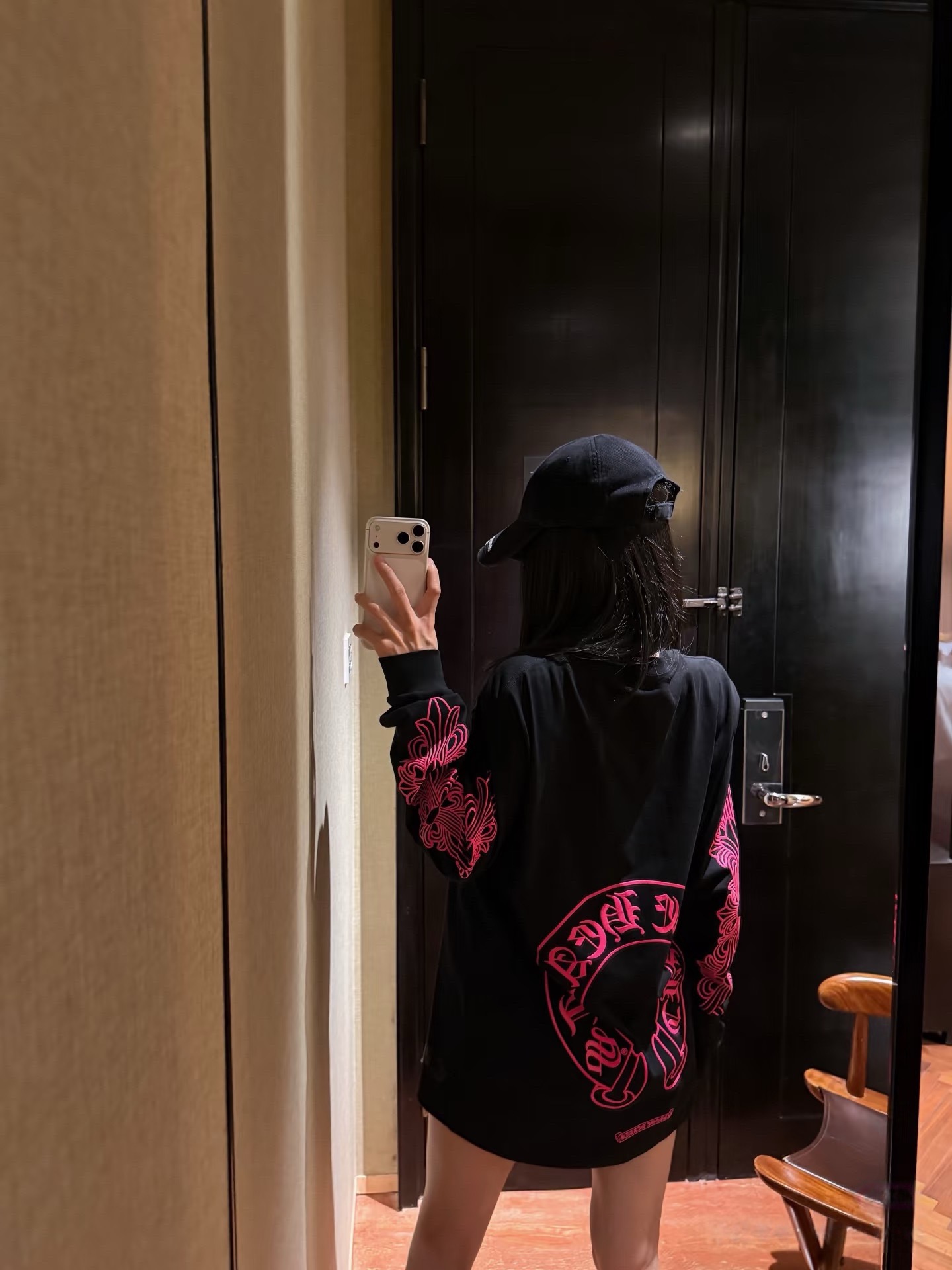 Pink Crest-Print Long-Sleeve T-Shirt — product photograph