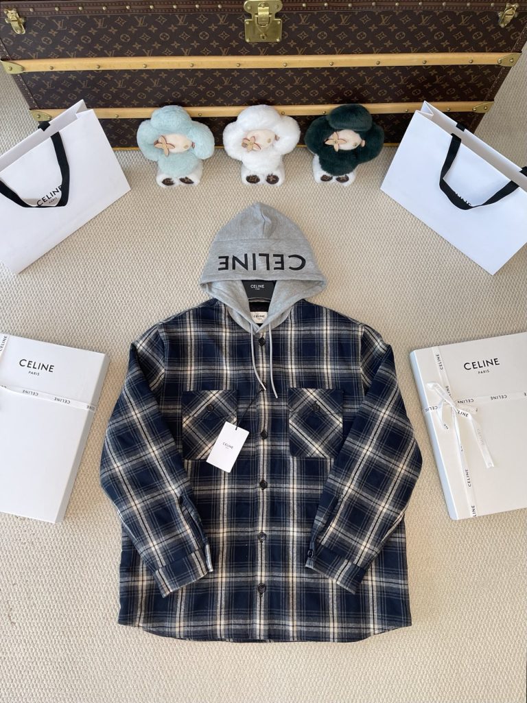 Logo-Hood Check Overshirt — product photograph