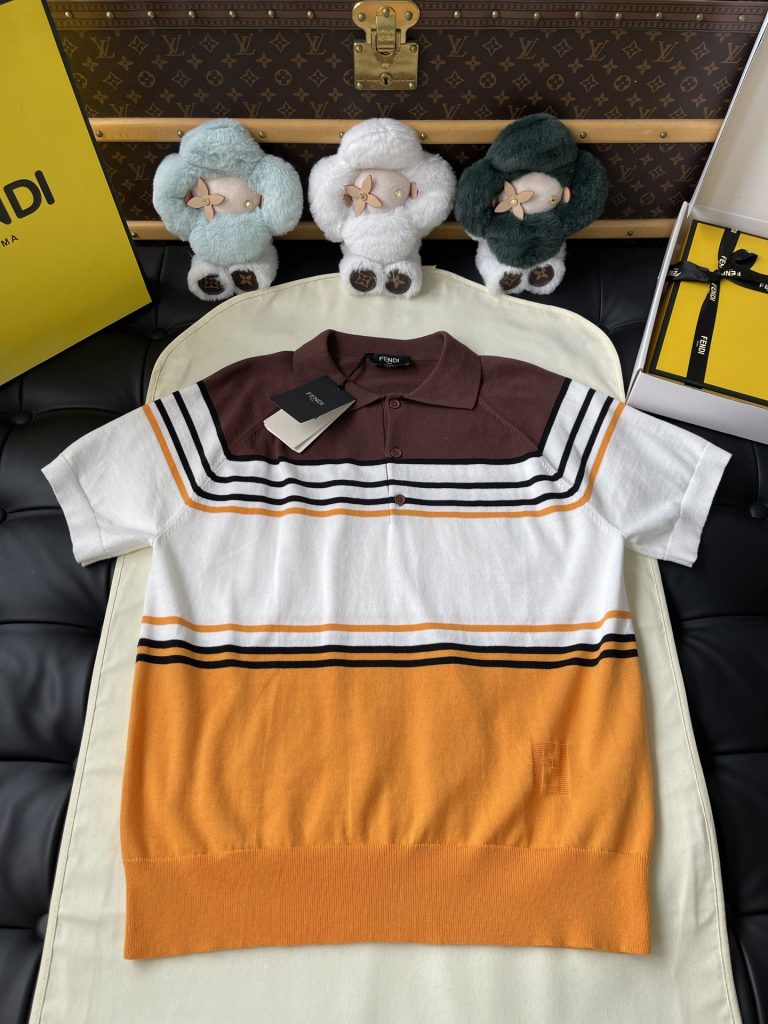 Colour-Block Stripe Knit Polo — product photograph