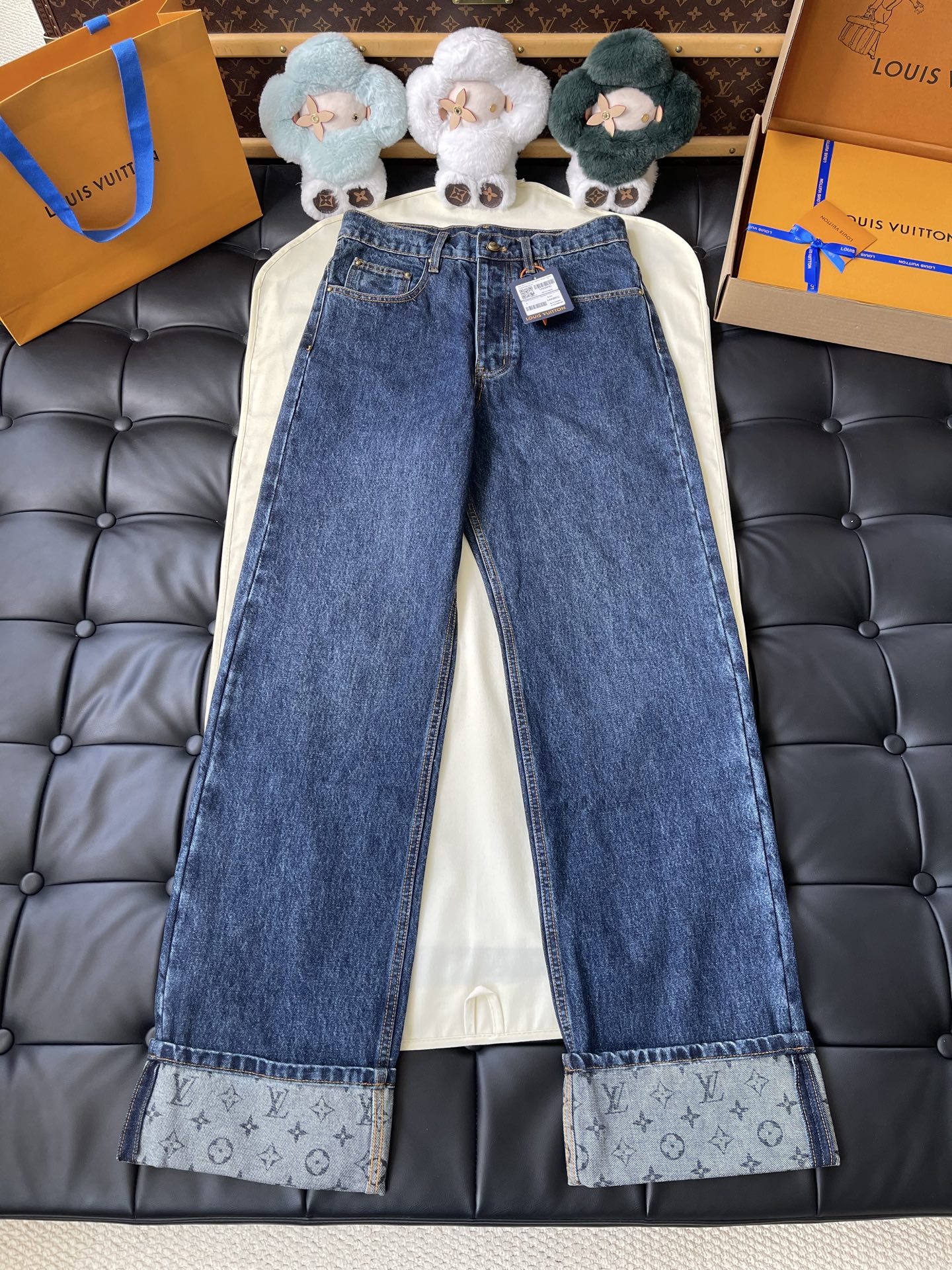 Monogram-Cuff Straight-Leg Jeans — product photograph