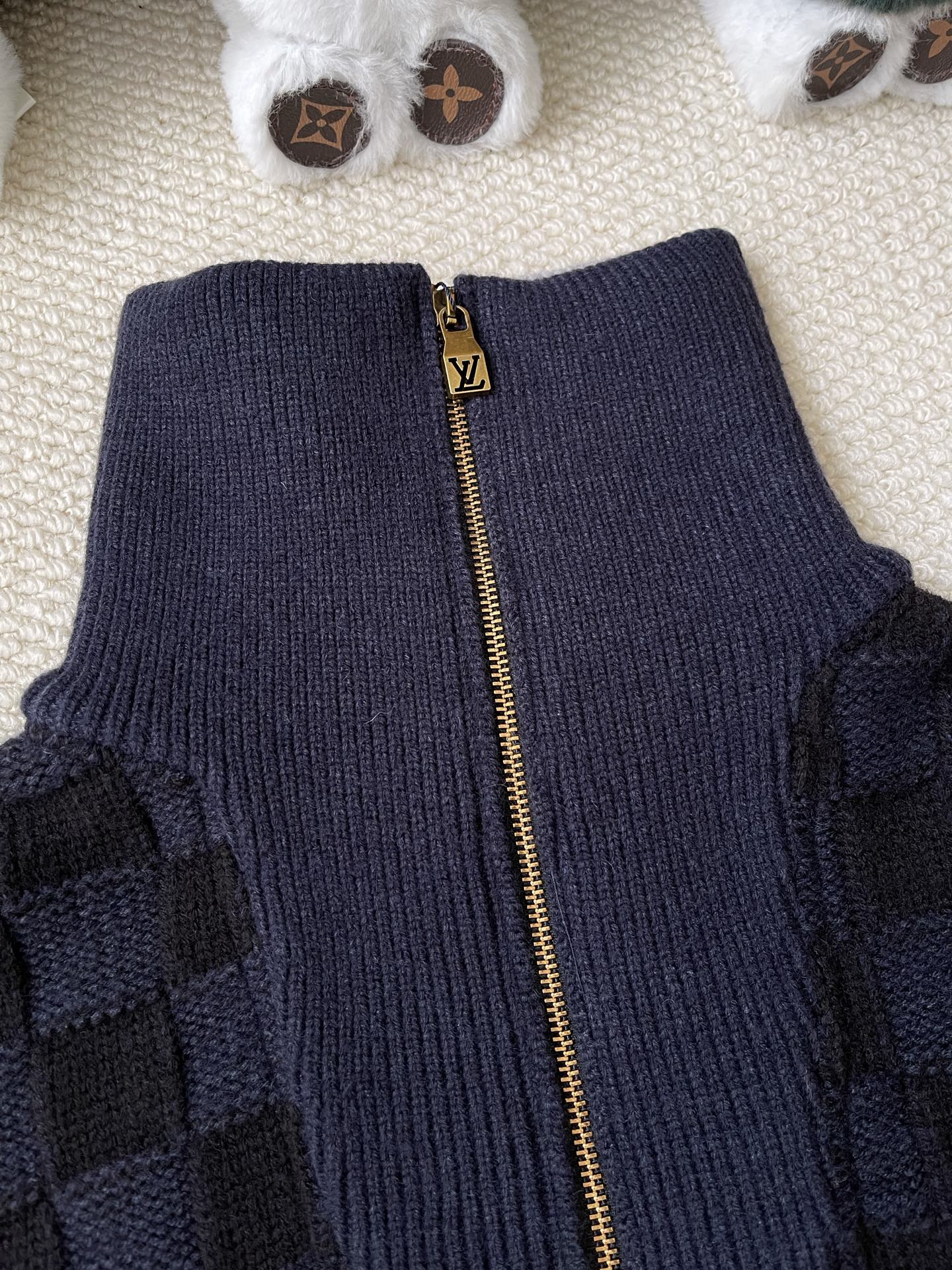 Checked Zip-Up Jacket with Plush Collar — product photograph