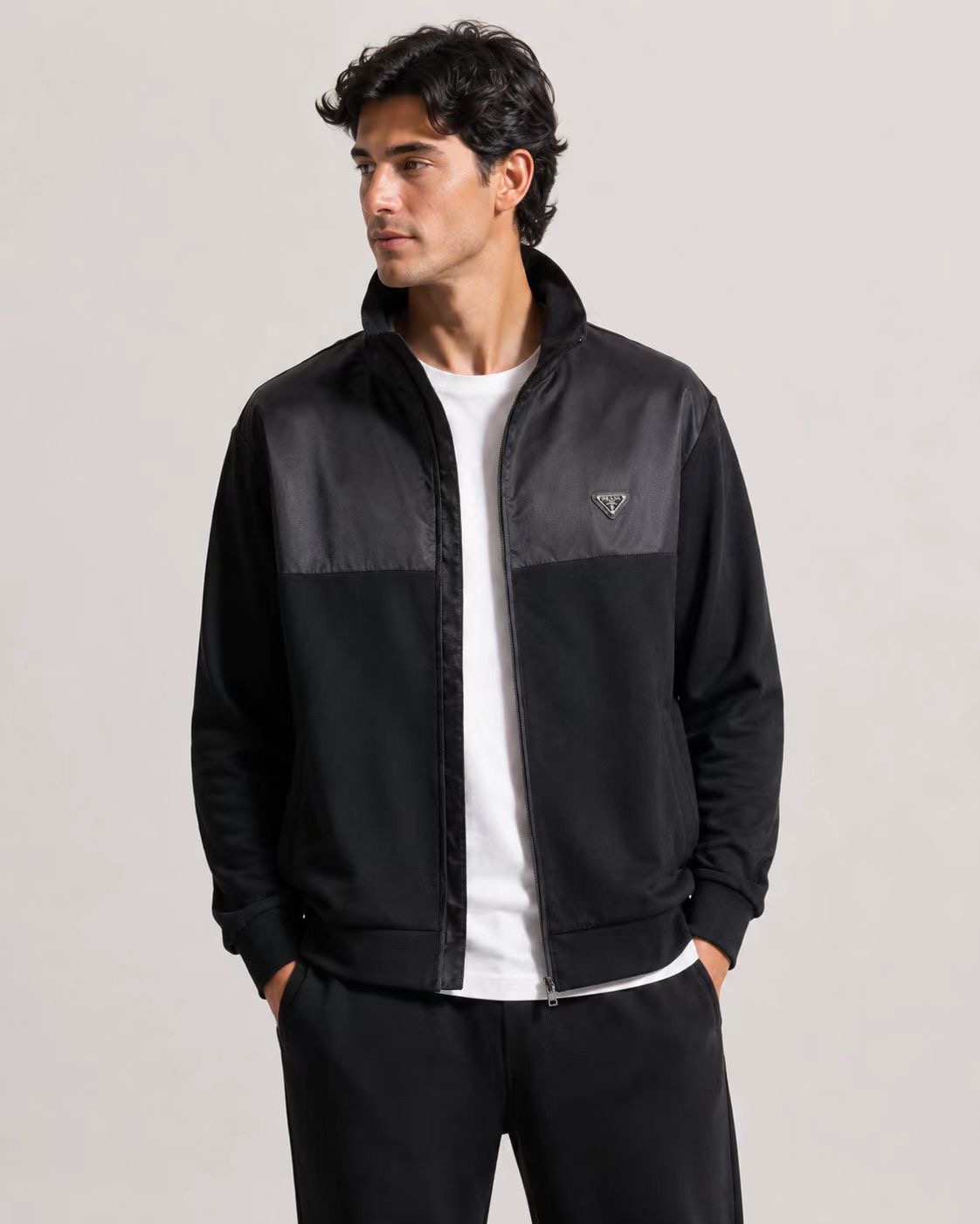 Panelled Stand-Collar Zip Jacket — product photograph