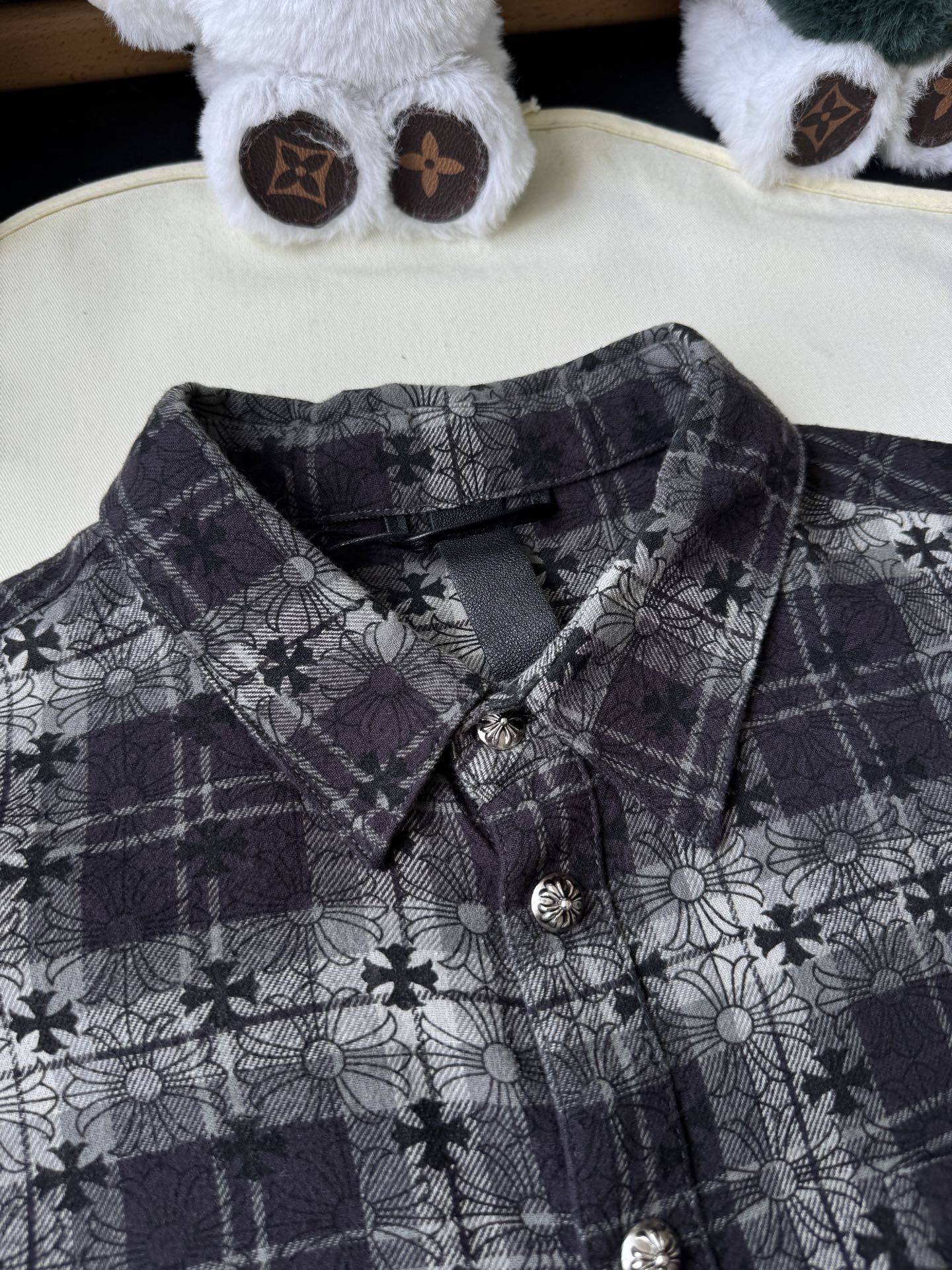 Cross-Motif Plaid Long-Sleeve Shirt — product photograph