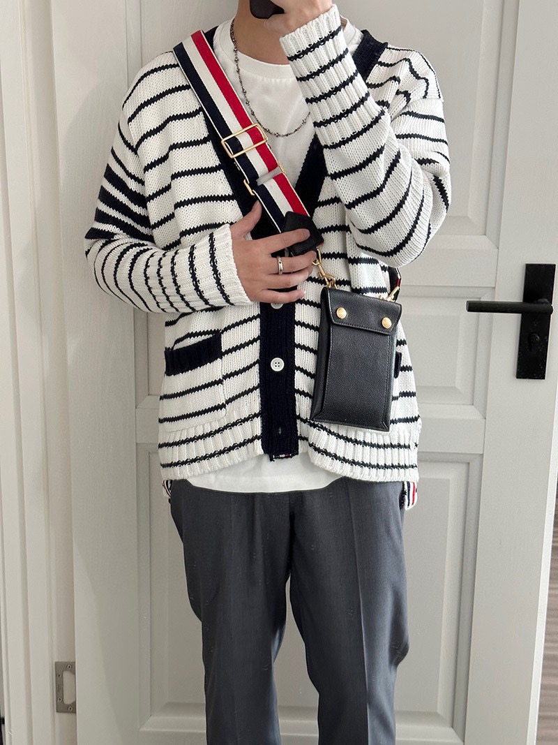 Breton-Stripe V-Neck Cardigan — product photograph