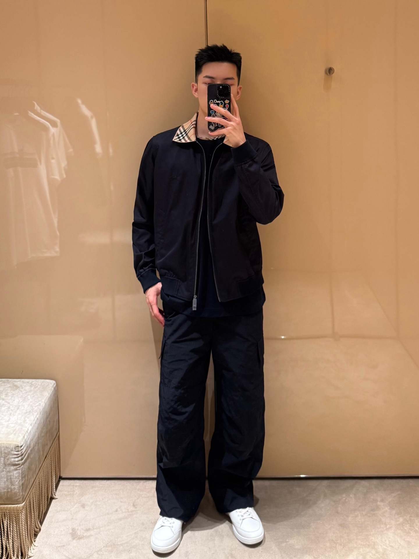 Check-Collar Zip Jacket — product photograph