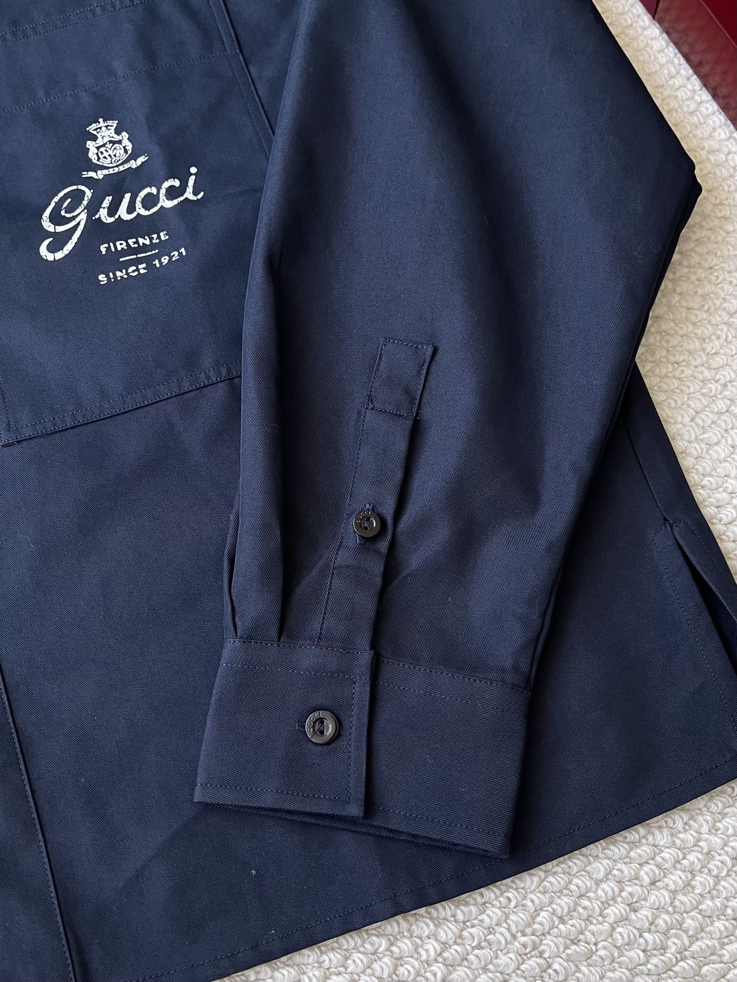 Script-Chest Button-Up Shirt — product photograph