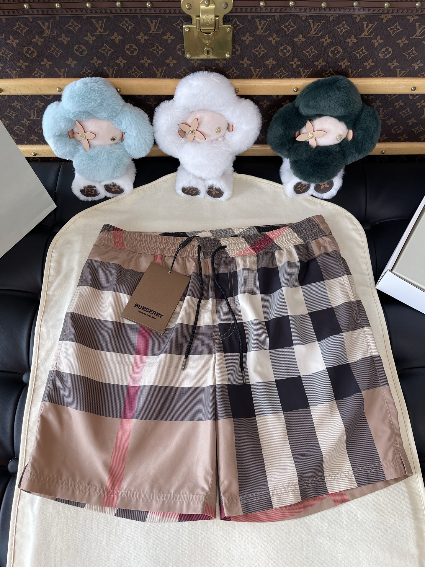 Large-Check Elastic-Waist Shorts — product photograph