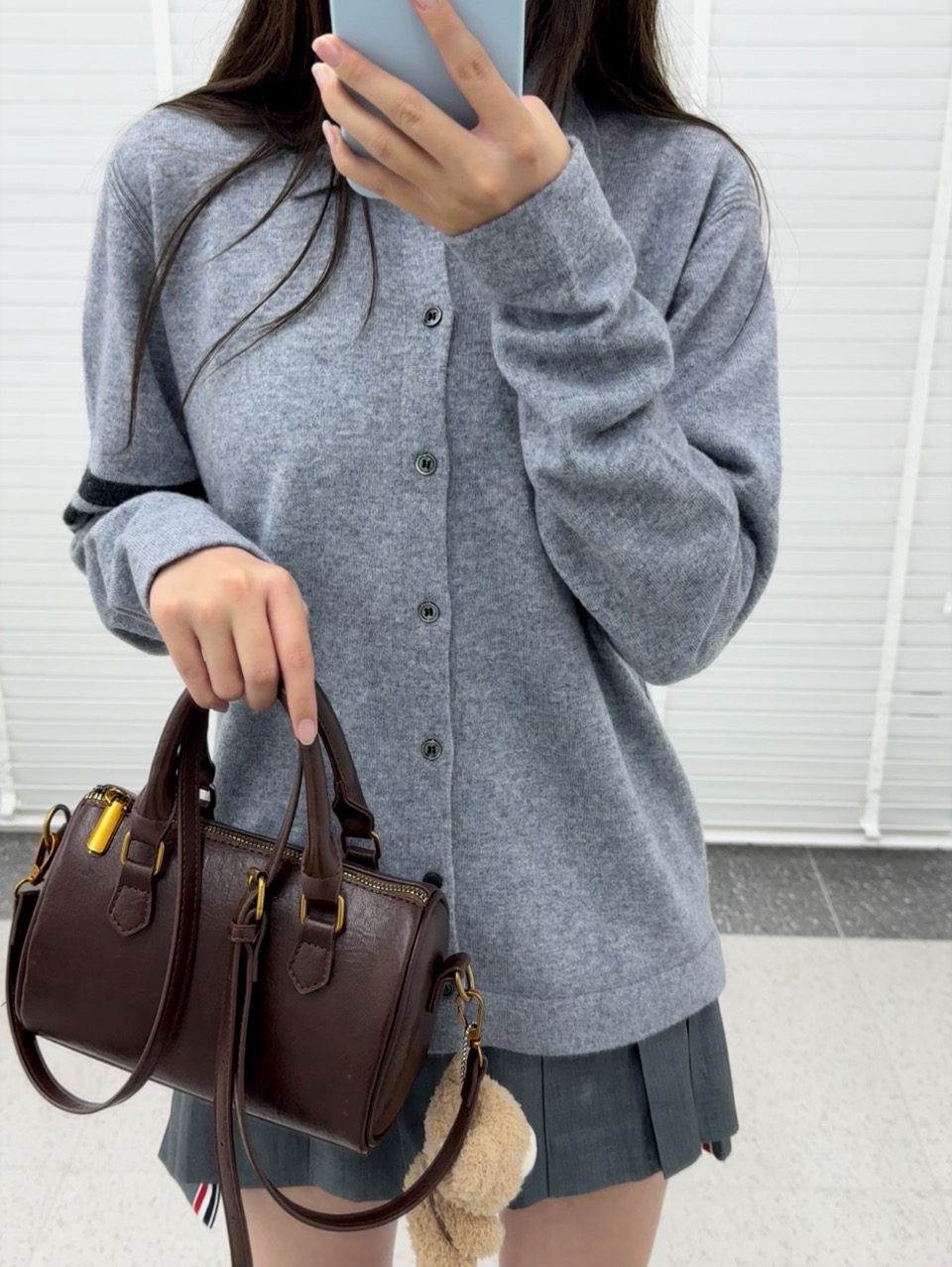 Four-Bar Collared Button Cardigan — product photograph