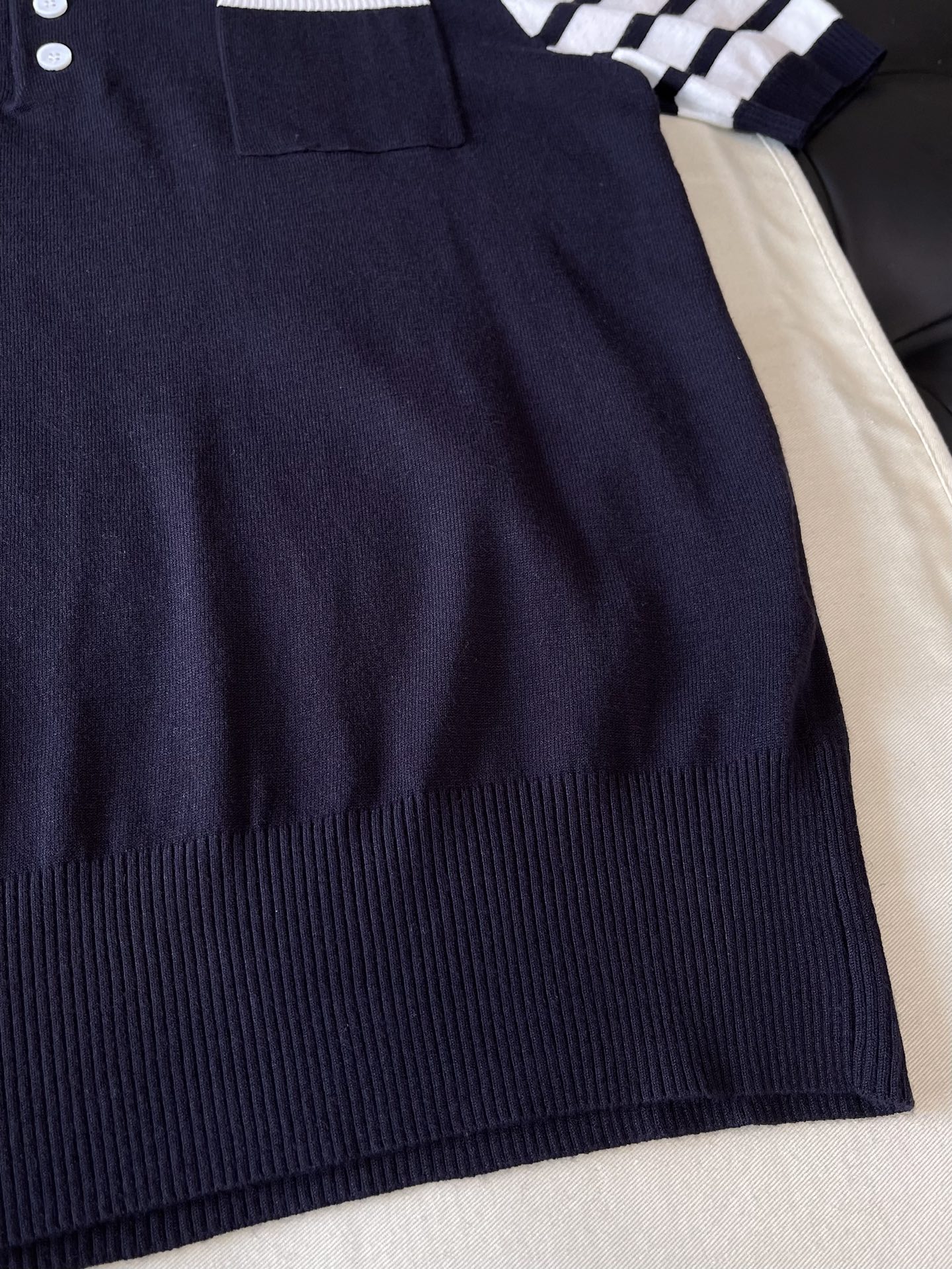 Contrast-Collar Four-Bar Knit Polo — product photograph