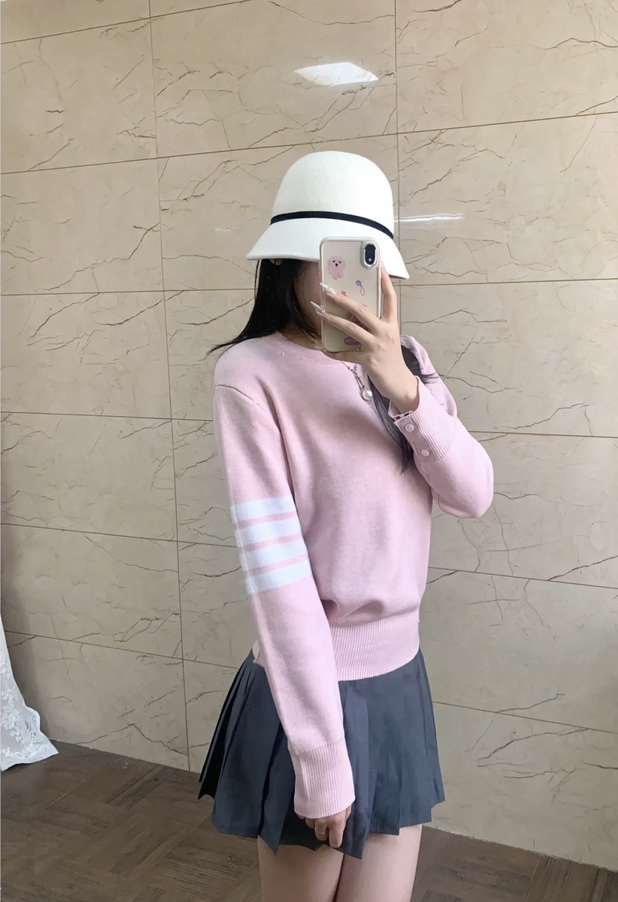 Pink Tonal Four-Bar Crewneck Sweater — product photograph