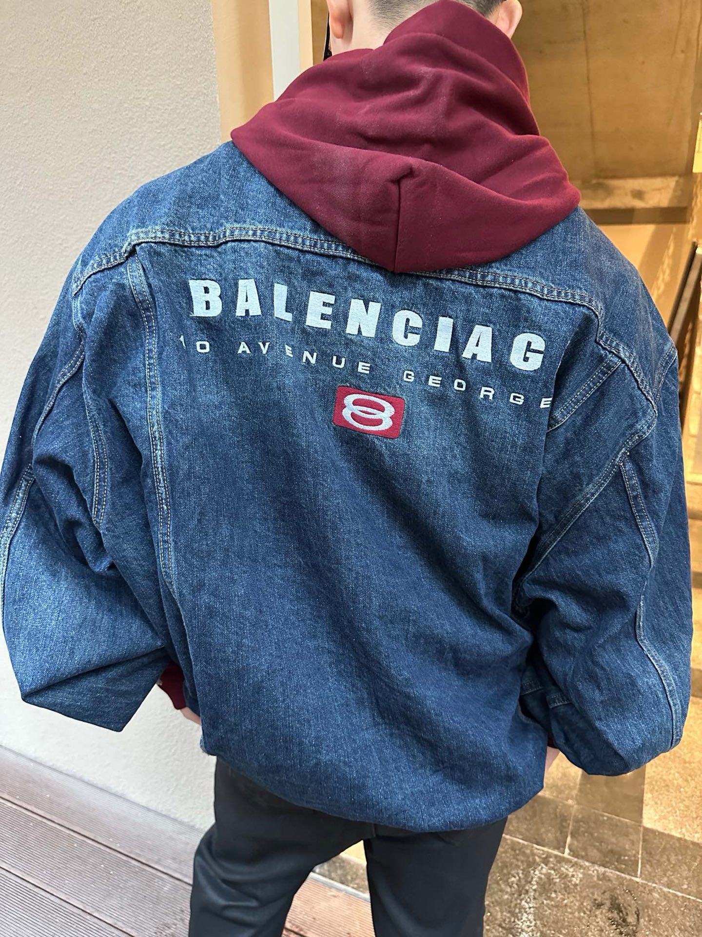 Contrast-Hood Denim Bomber — product photograph