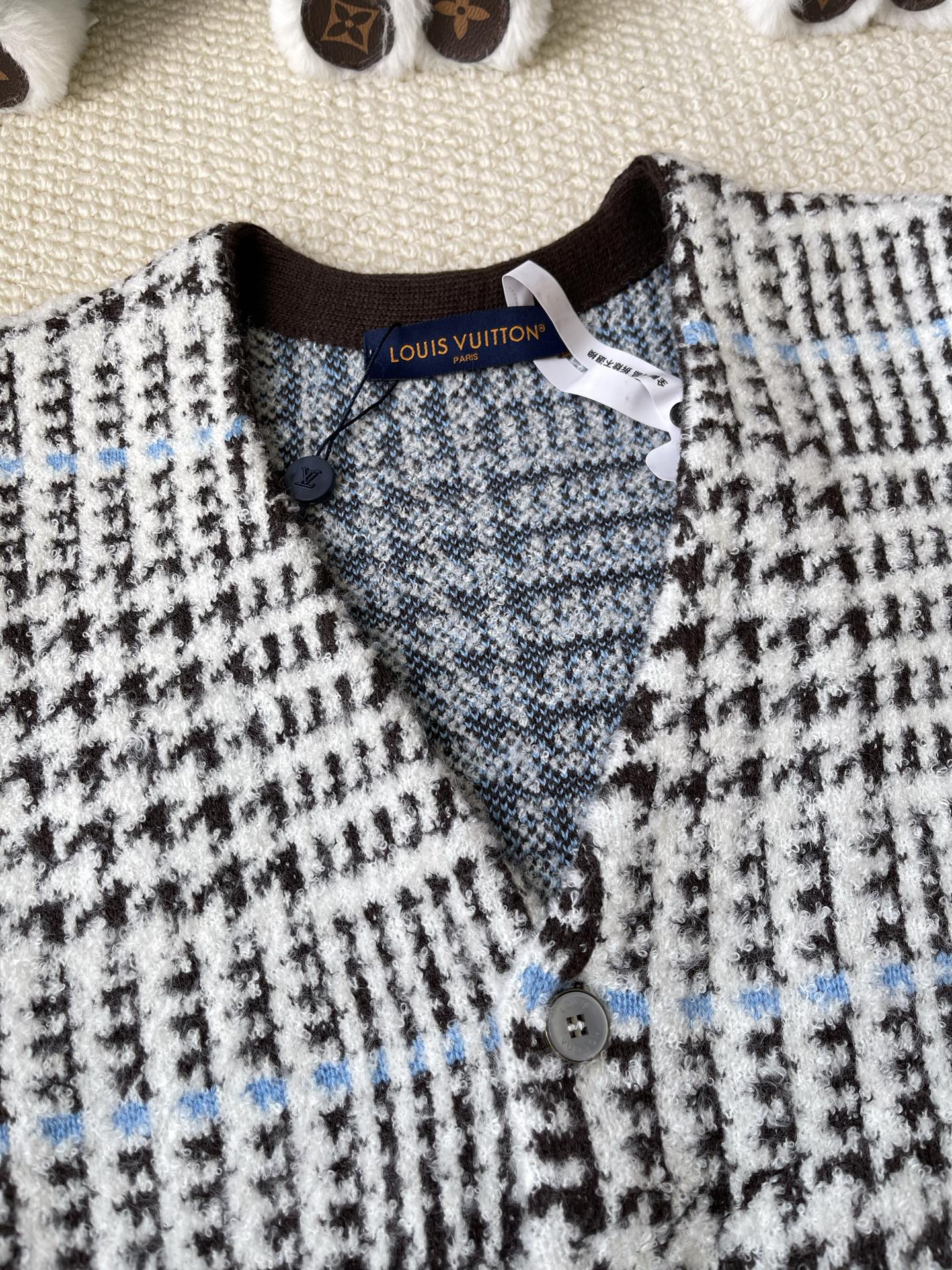 Plaid Crewneck Cardigan — product photograph