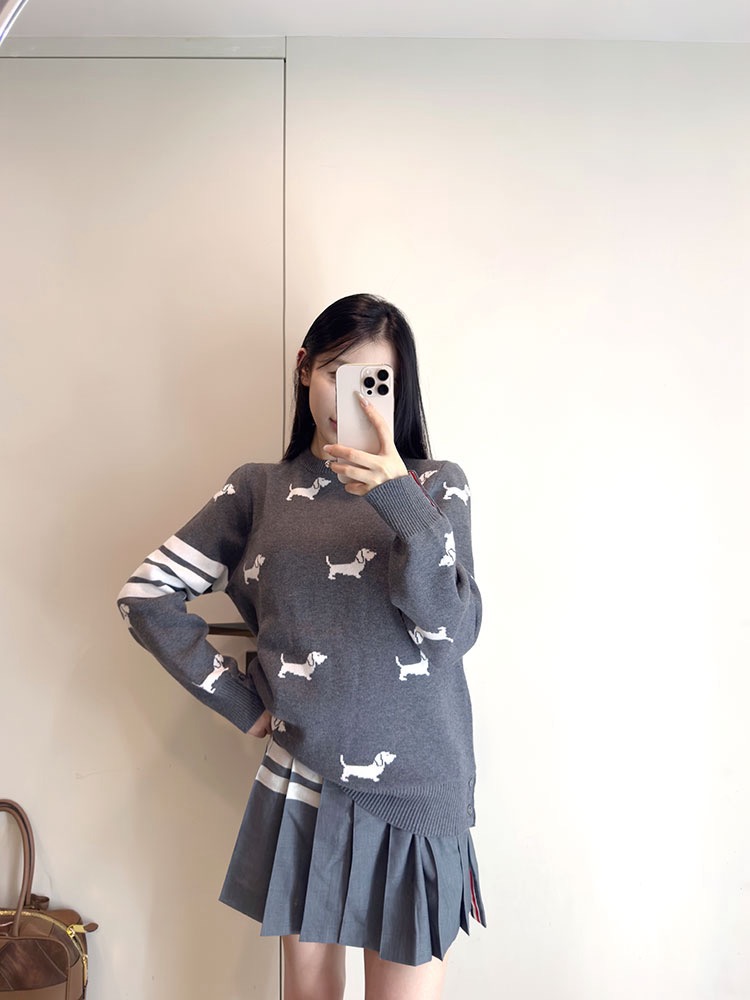 Allover Dog-Motif Four-Bar Sweater — product photograph