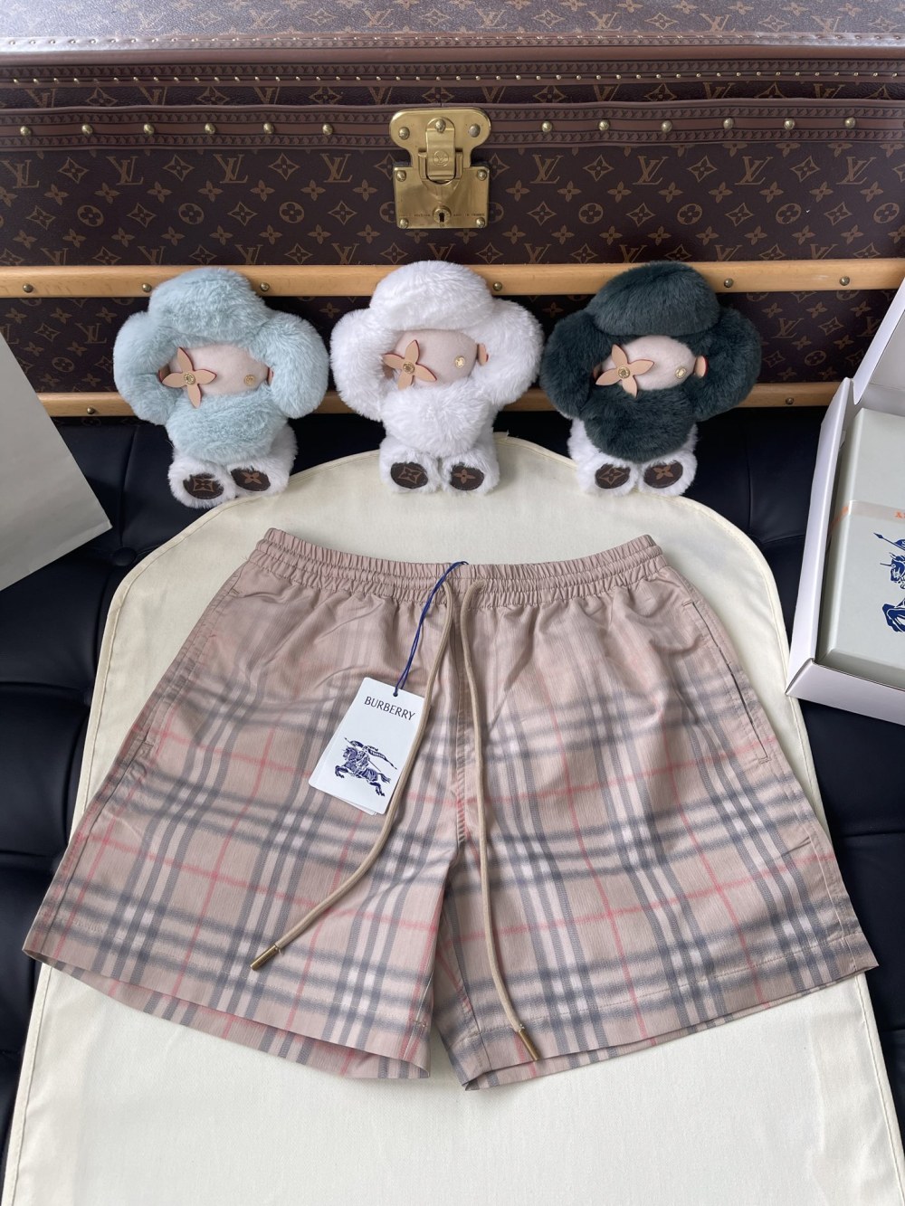 Pale Check Drawstring Shorts — product photograph