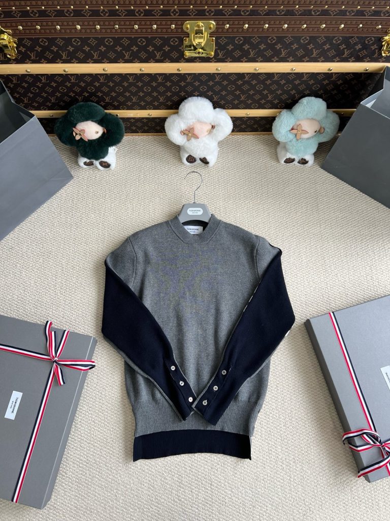 Two-Tone Button-Cuff Crewneck Knit — product photograph