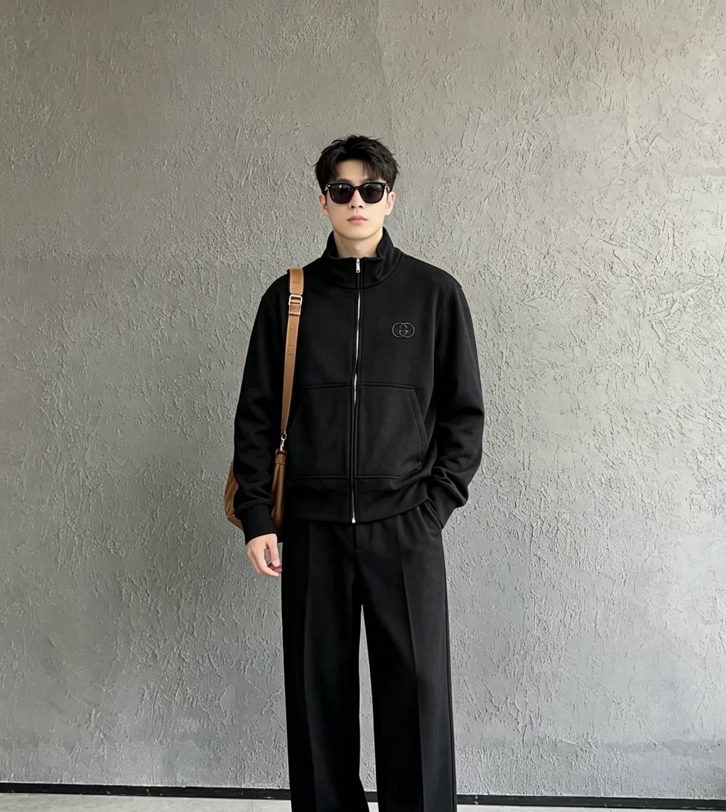 Tonal Emblem Stand-Collar Zip Jacket — product photograph