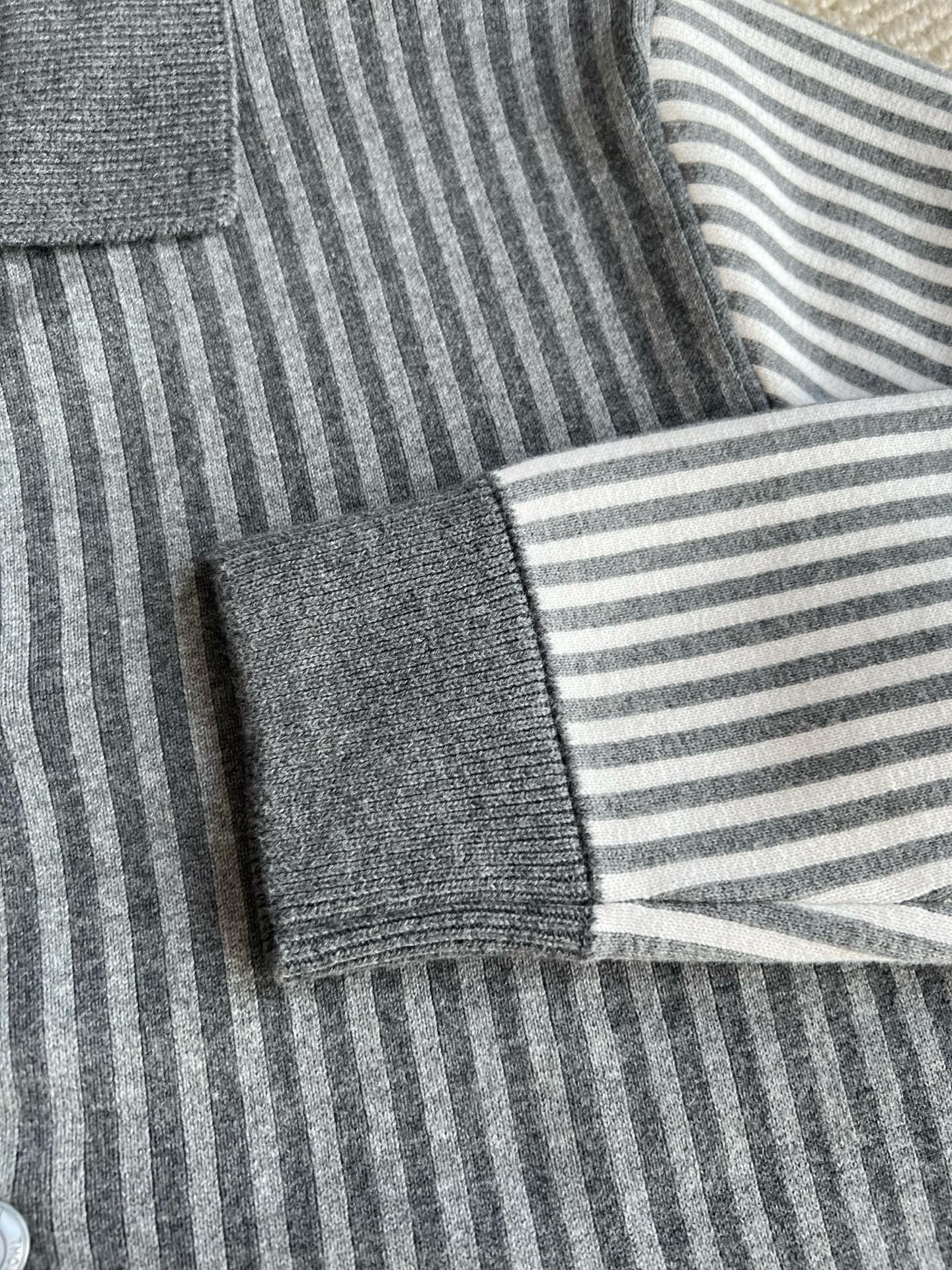 Vertical-Stripe Collared Cardigan — product photograph