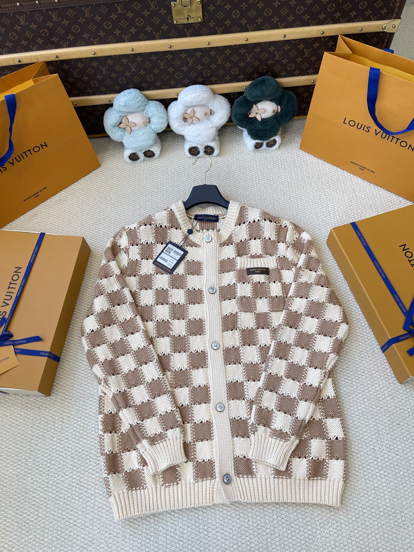 Textured Checkerboard Cardigan — product photograph