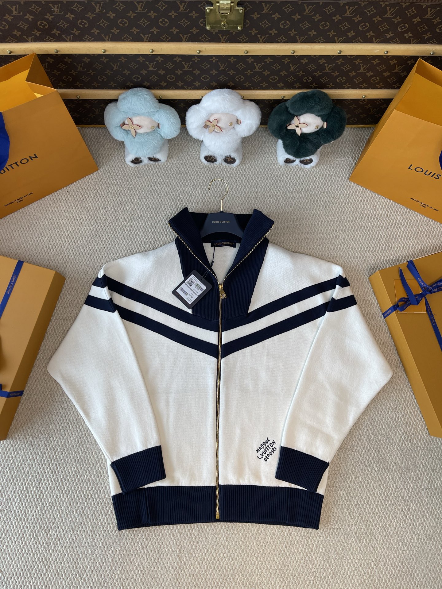 Cream Chevron-Stripe Zip Cardigan — product photograph