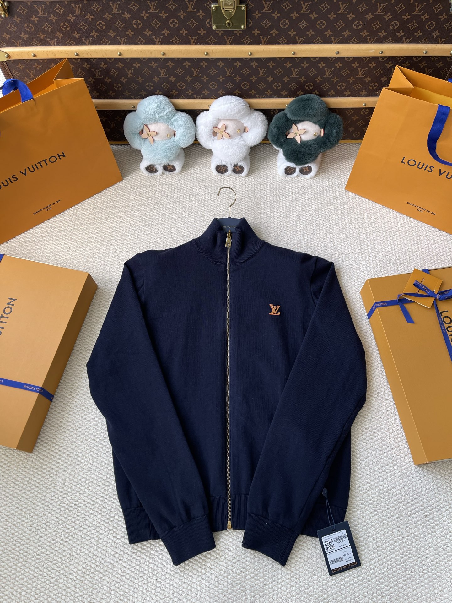 Small-Monogram Stand-Collar Zip Jacket — product photograph