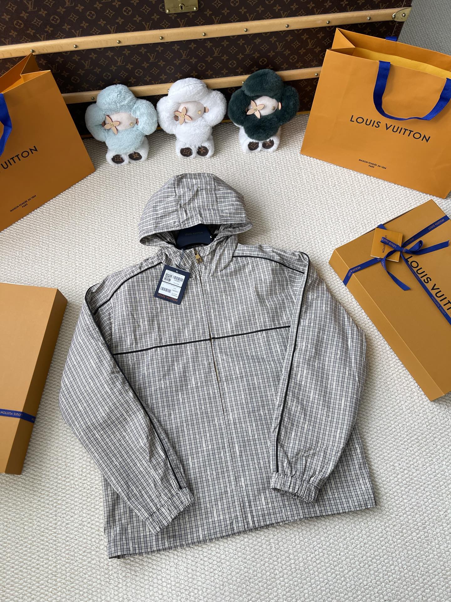 Checked Half-Zip Hooded Jacket — product photograph