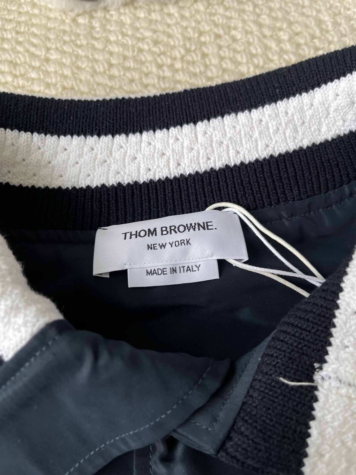 Striped-Collar Zip Bomber Jacket — product photograph