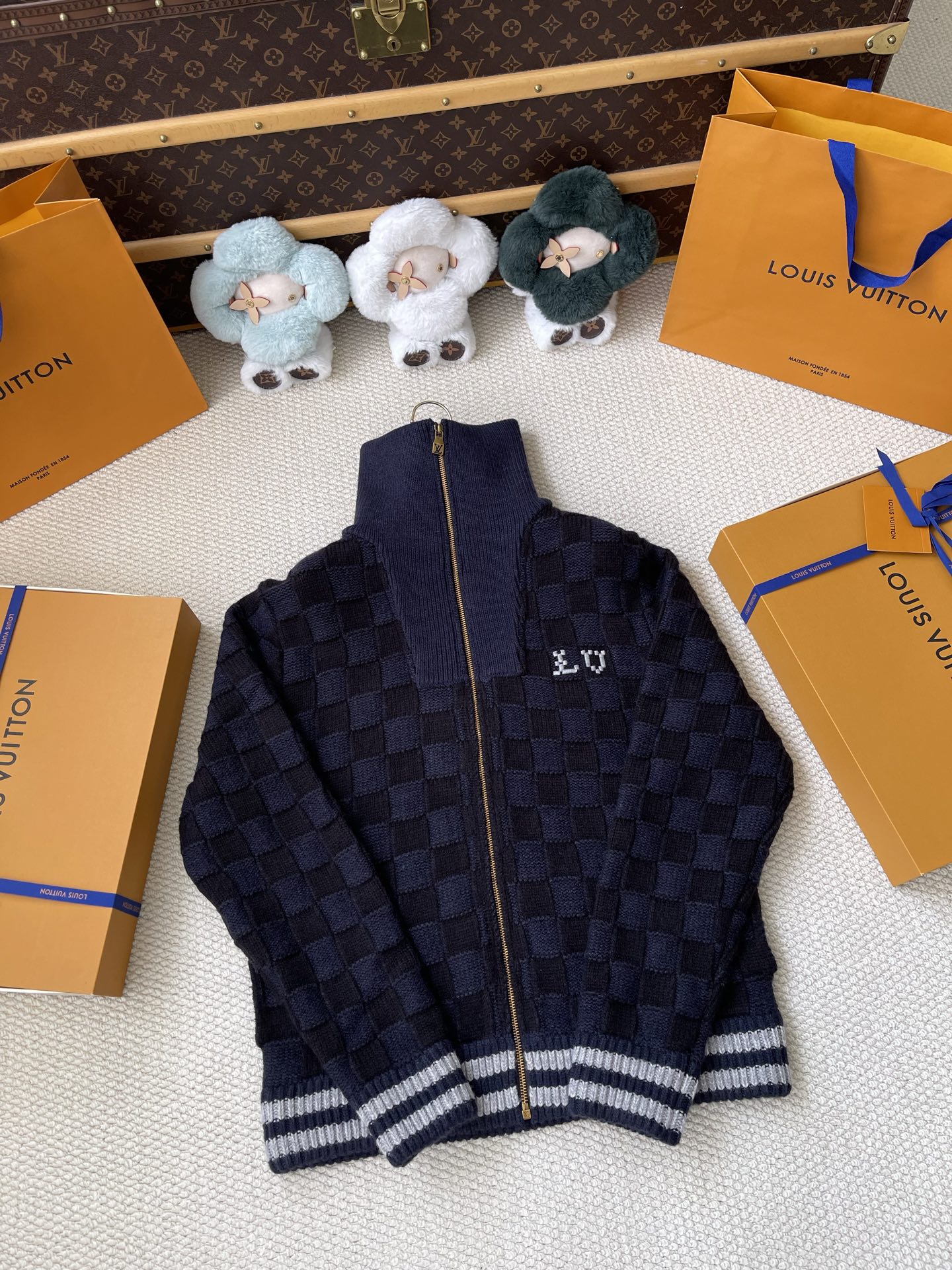 Checked Zip-Up Jacket with Plush Collar — product photograph