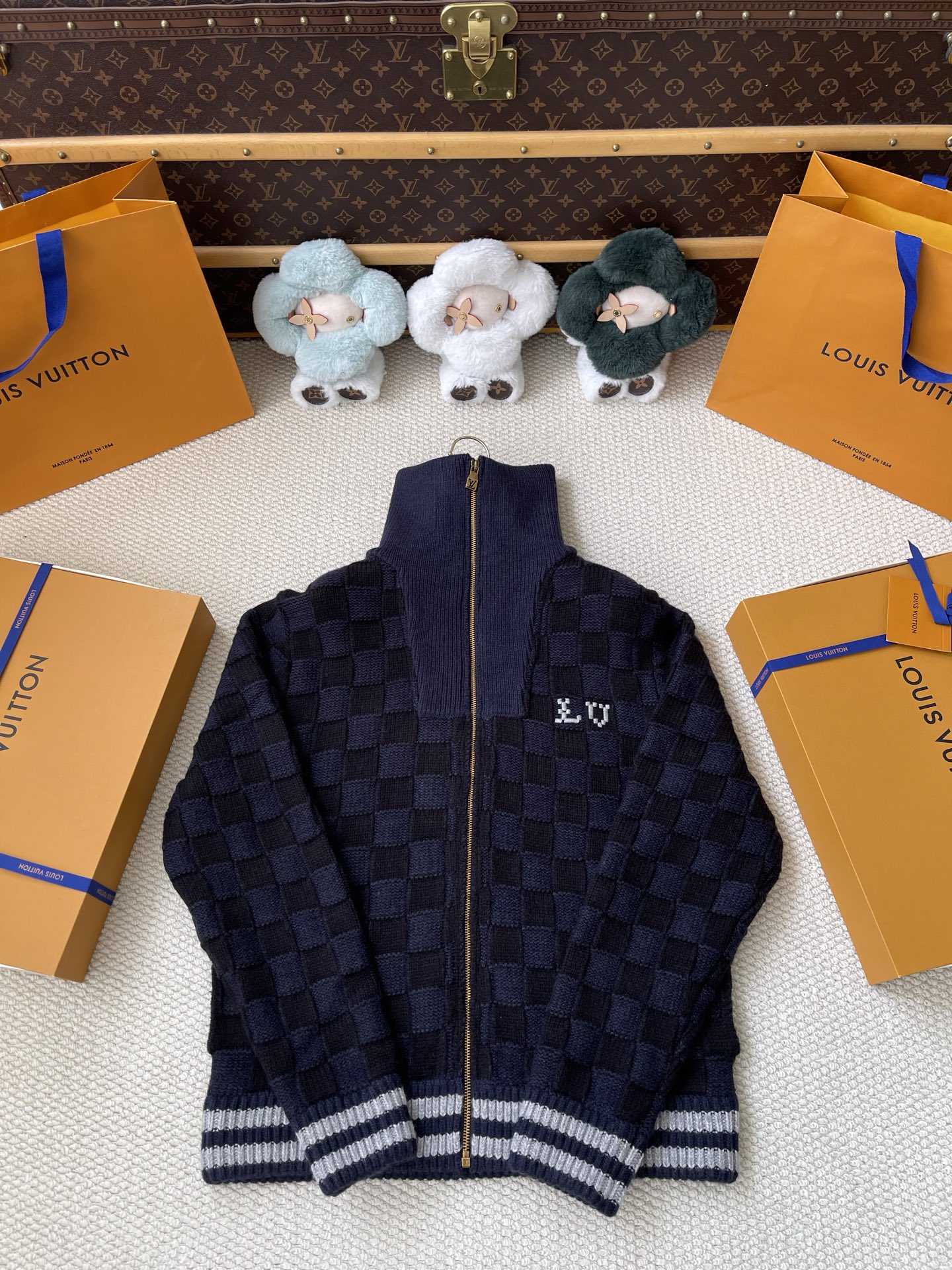 Checked Zip-Up Jacket with Plush Collar — product photograph